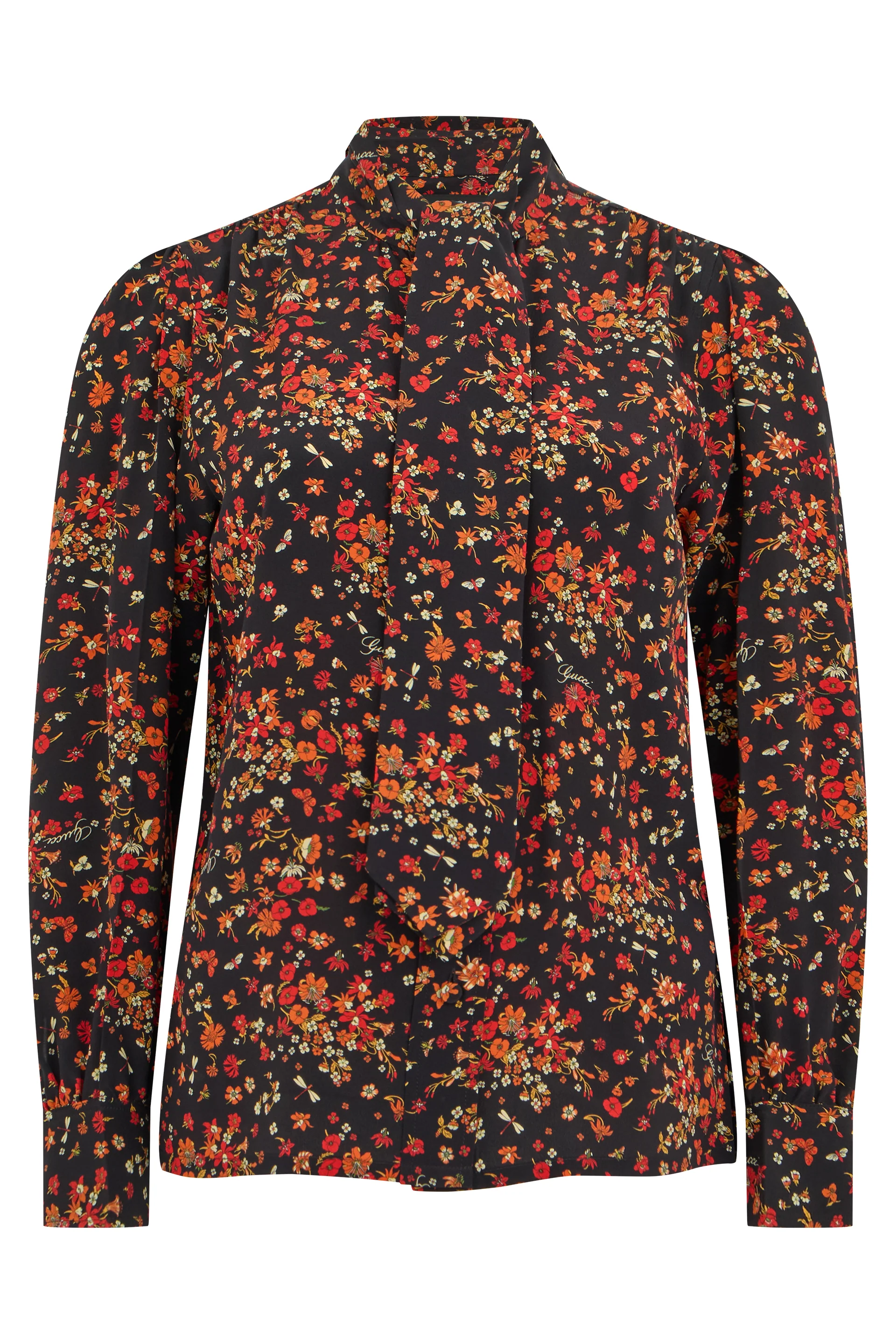 Gucci Floral Long-Sleeve Silk Shirt with Classic Collar