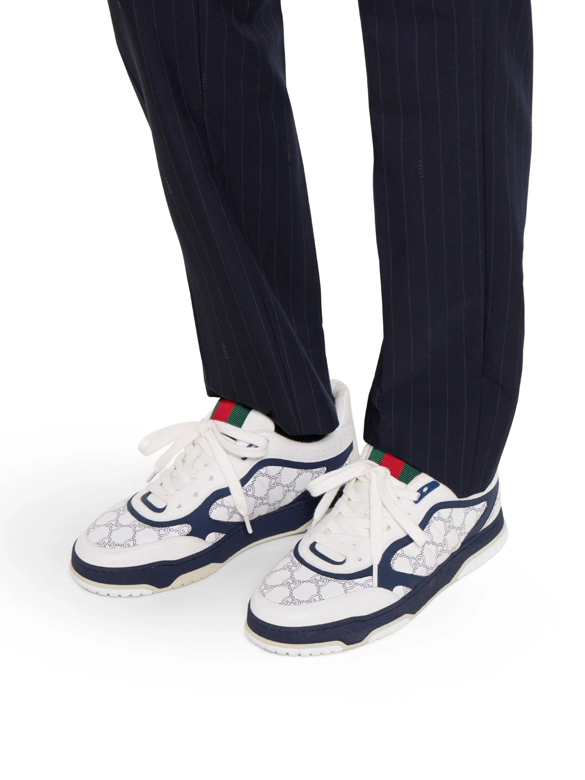 Gucci GG Outline Pebbled Leather Sneaker with Interlocking G Web and 10mm Profile - Image 4