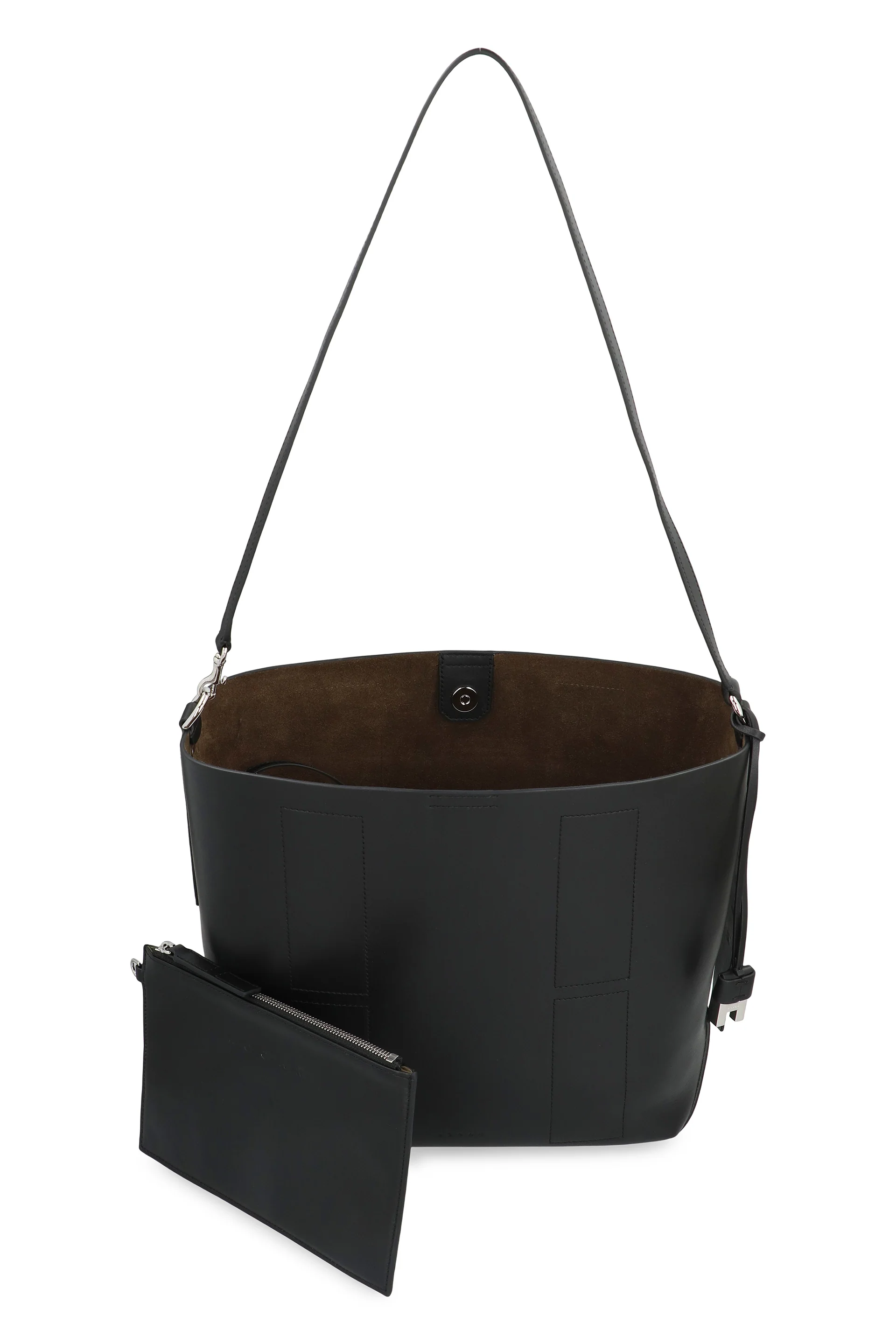 Hogan Leather Hobo Handbag with Removable Logo Charm, Zip Clutch & Adjustable Shoulder Strap, 41 cm - Image 5