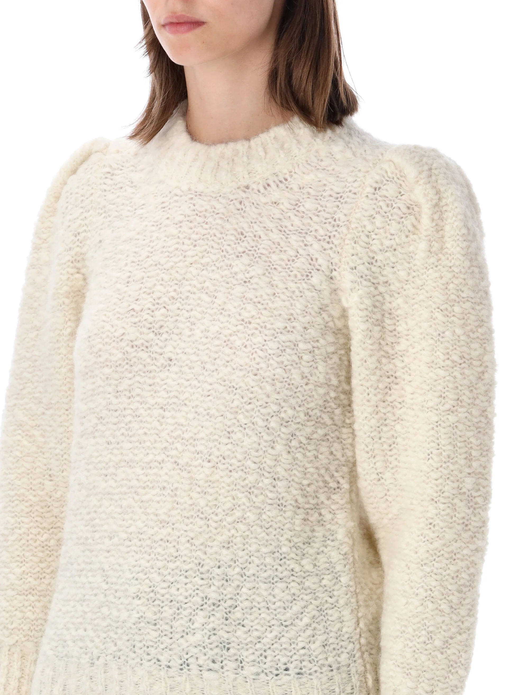 Isabel Marant-Inspired Wool-Blend Crewneck Sweater with Puff Sleeves - Image 3