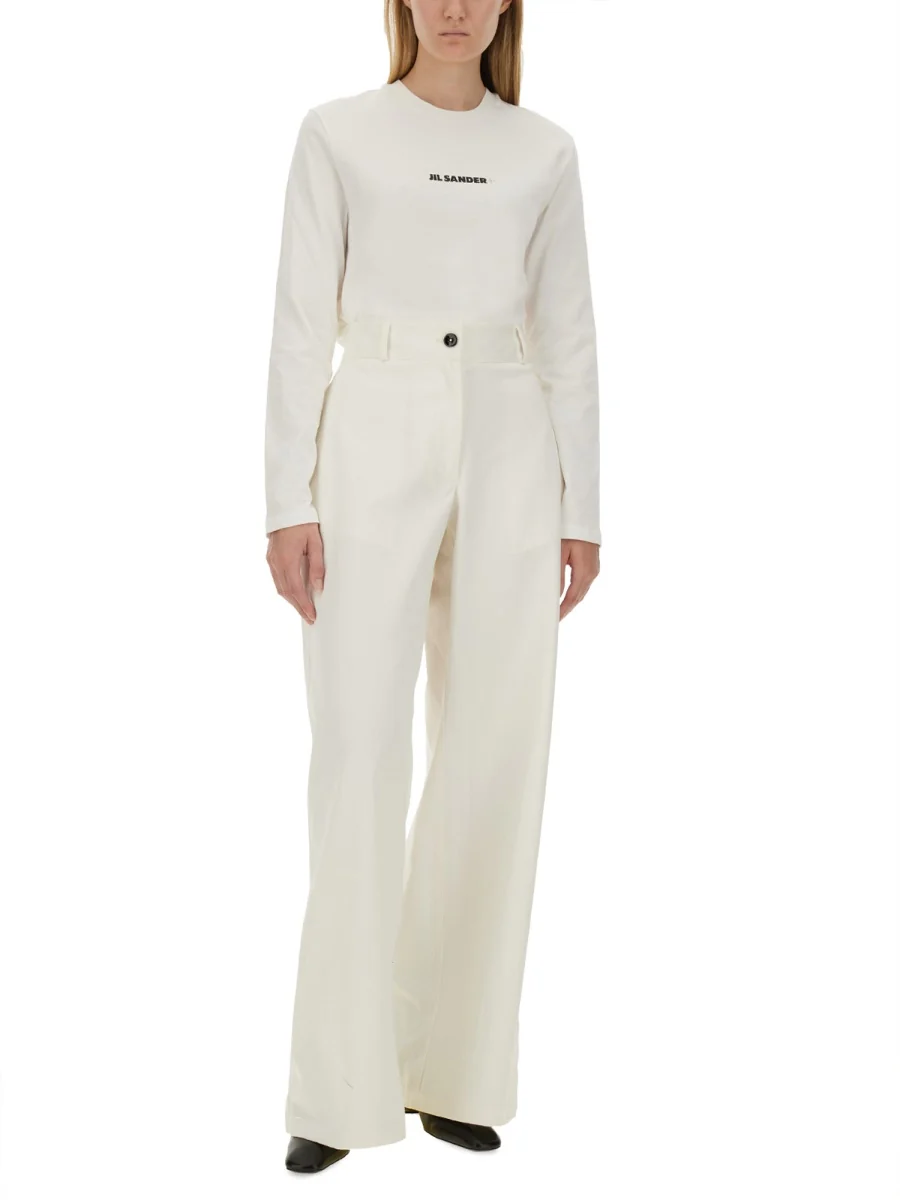 JIL SANDER Long Sleeve T-shirt with Contrasting Logo Print in Cotton Woman - Image 3