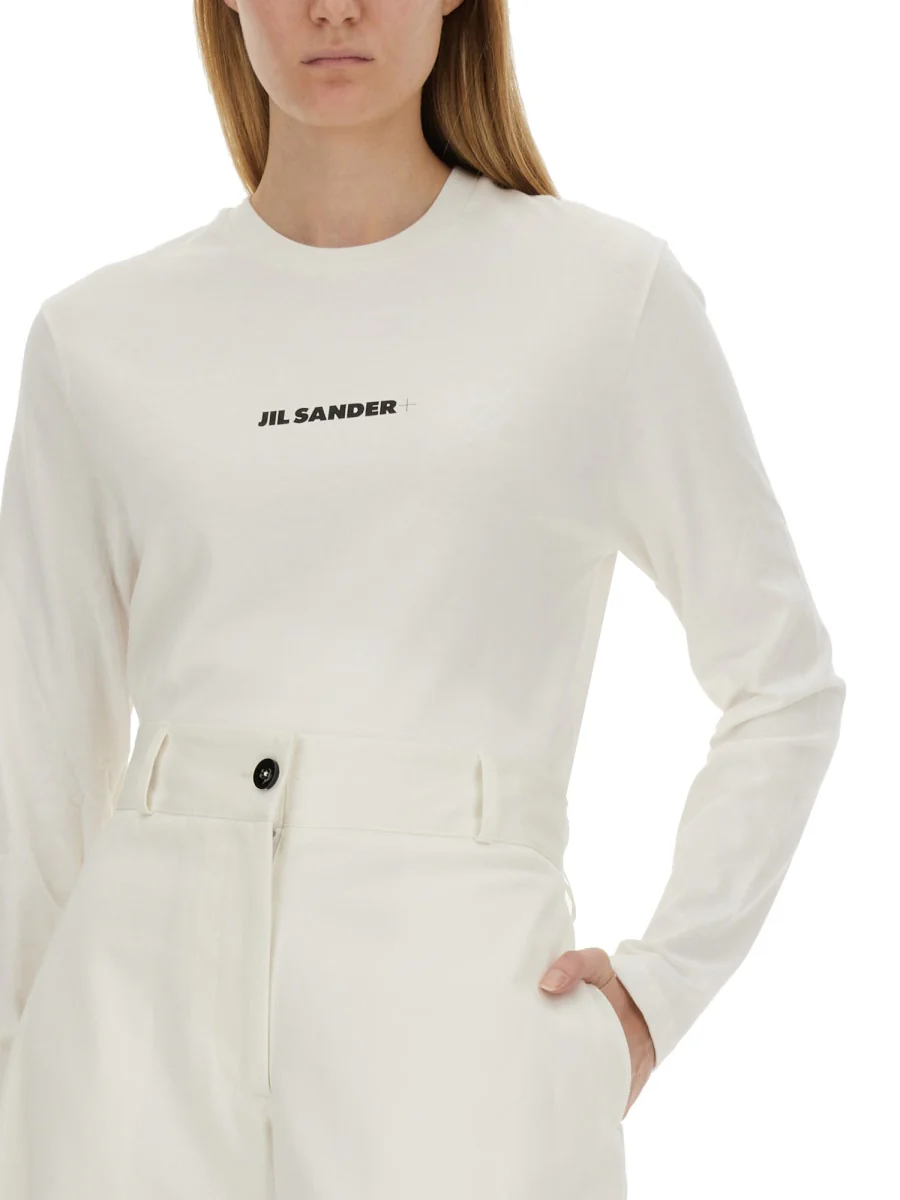 JIL SANDER Long Sleeve T-shirt with Contrasting Logo Print in Cotton Woman - Image 6