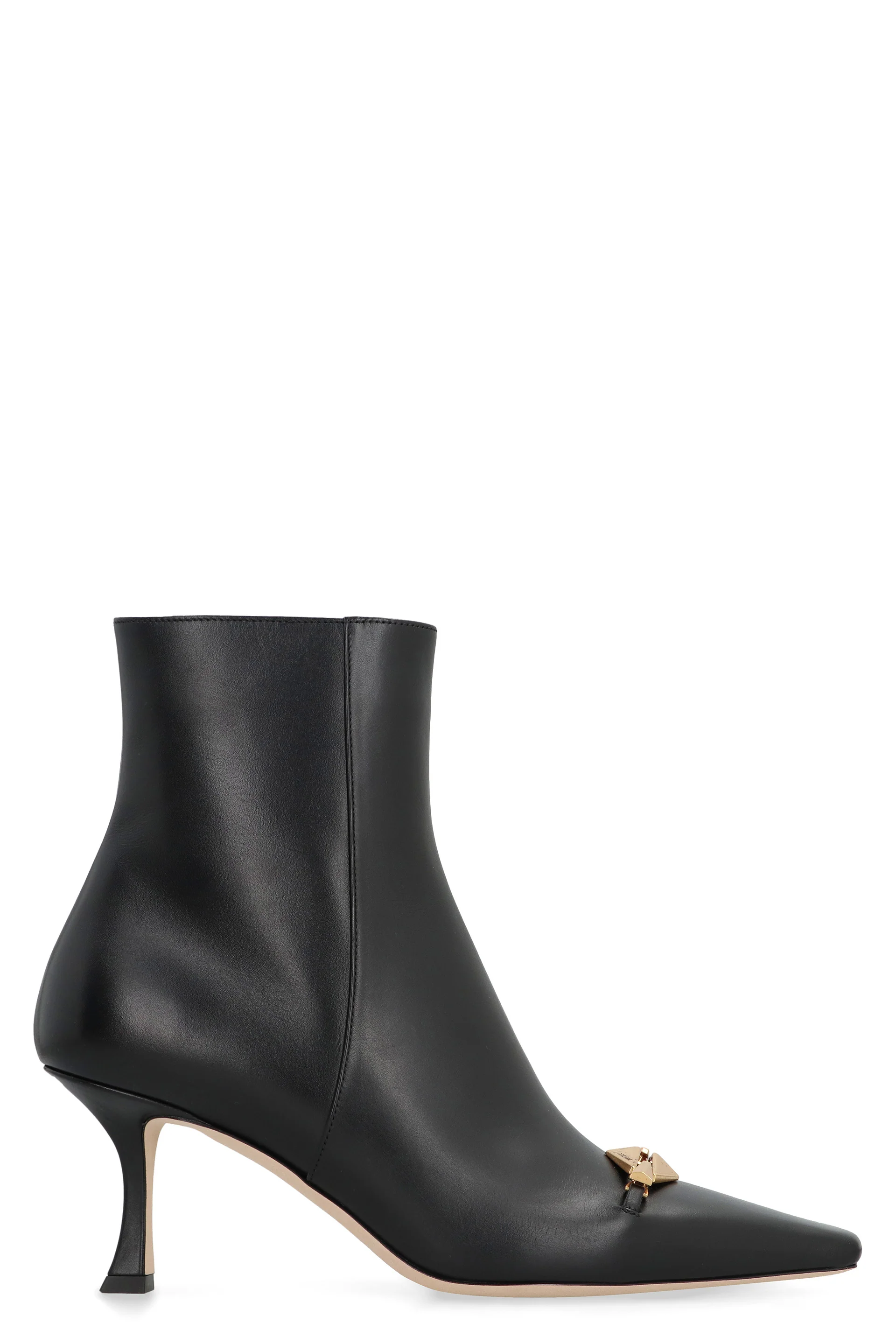 Jimmy Choo Pointed Toe Leather Ankle Boots with Side Zip