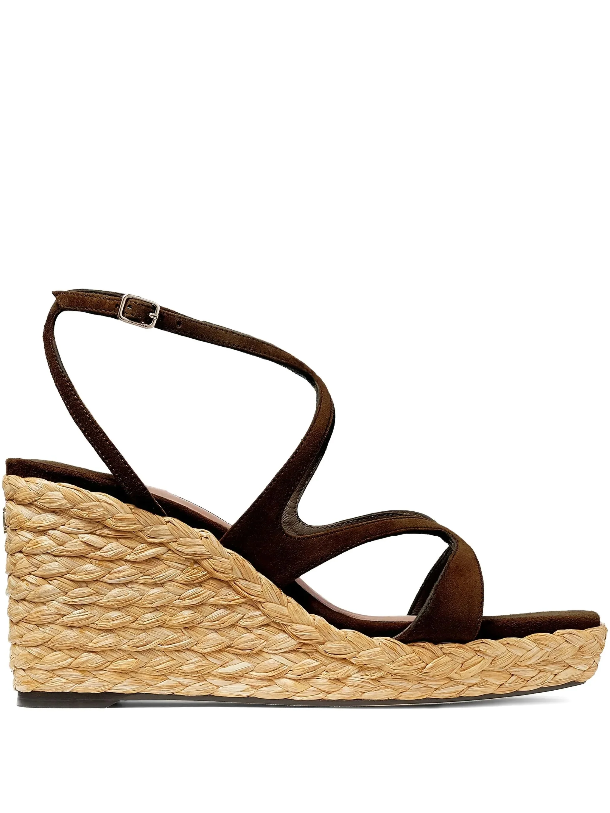 Jimmy Choo Raffia Wedge with Square Toe and Adjustable Ankle Strap - 3.3 Inch Heel - Image 2