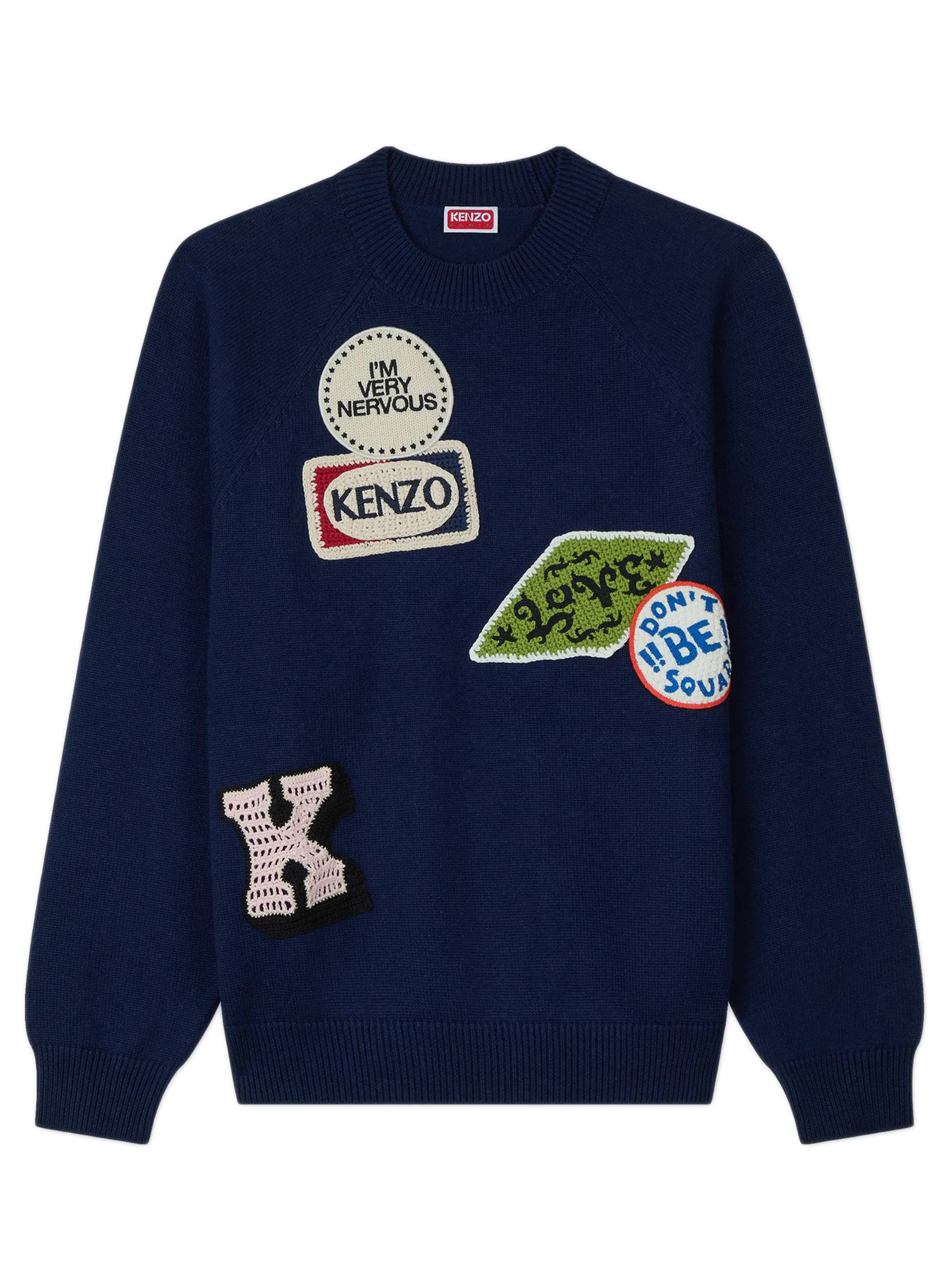 Kenzo Embroidered Crochet-Patch Sweater with Seasonal Logo