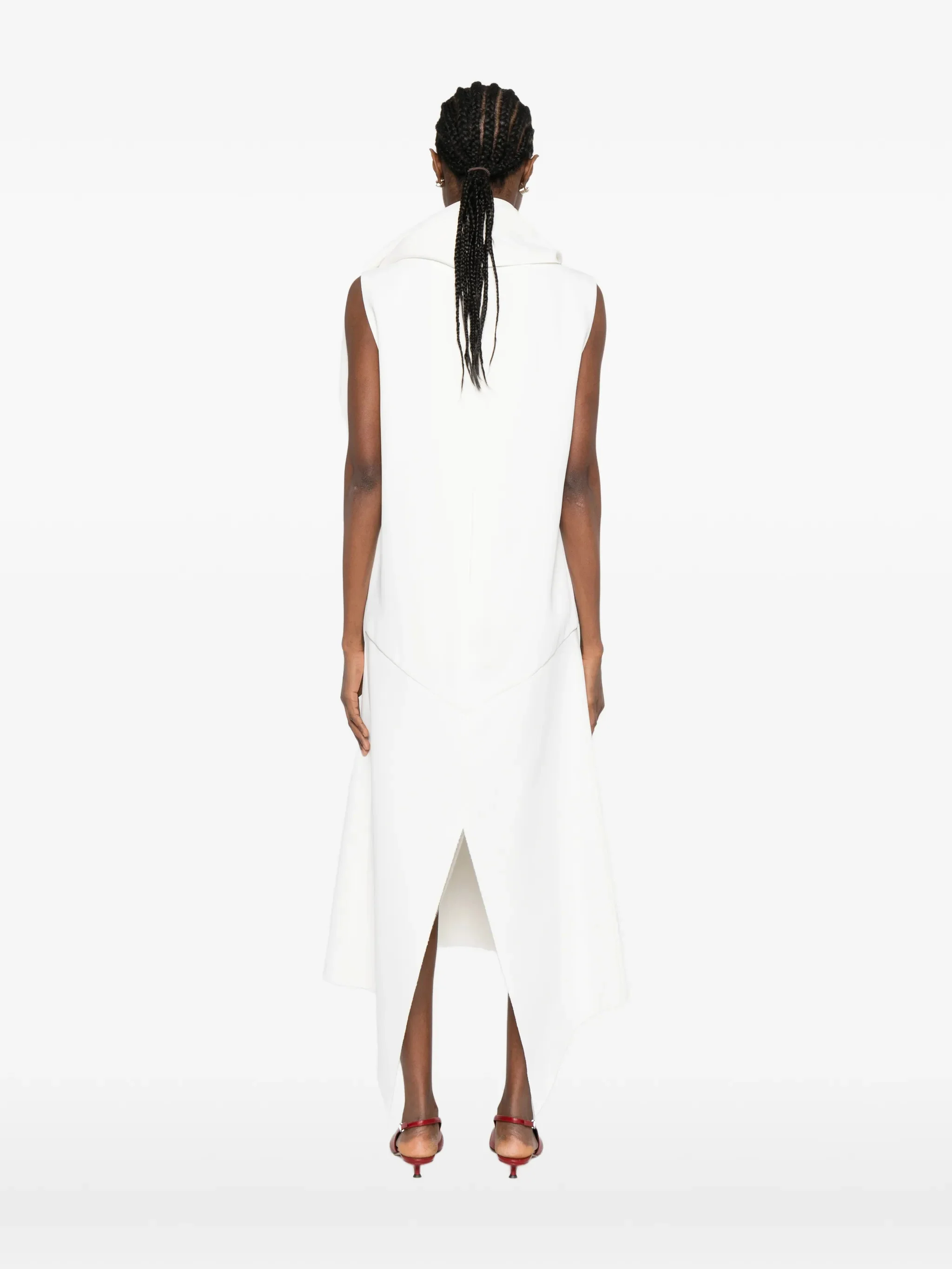 Khaite Flowing Crepe Satin Mini Dress with Draped Scarf High Neck - Image 4