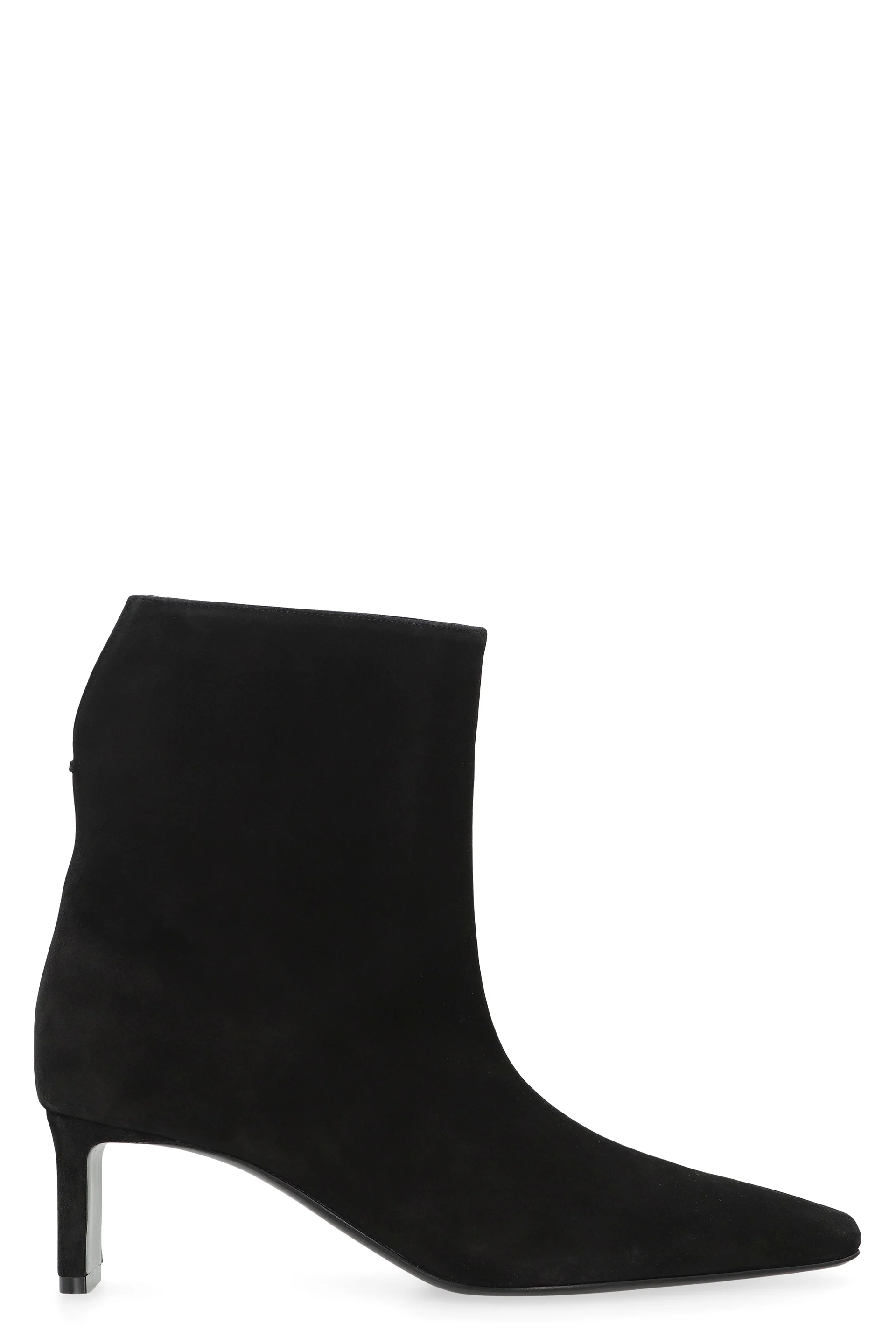 Khaite Ona Suede Ankle Boots with Square Toe and Engraved Back