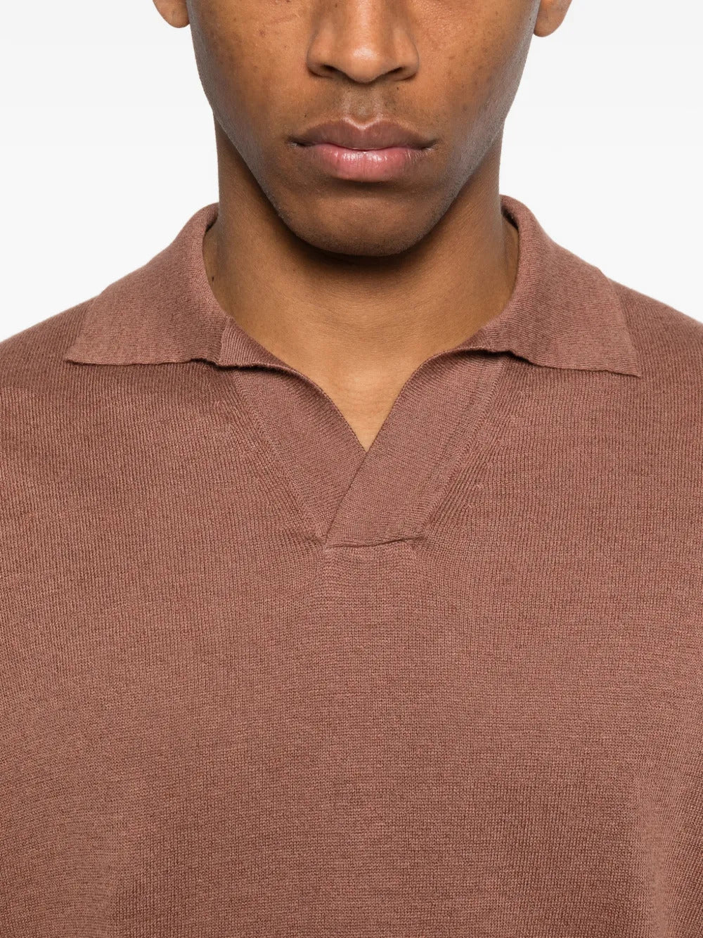 Lardini Short-Sleeve Polo Shirt with Notched Neck and Ribbed Hem, Linen-Cotton Blend - Image 5