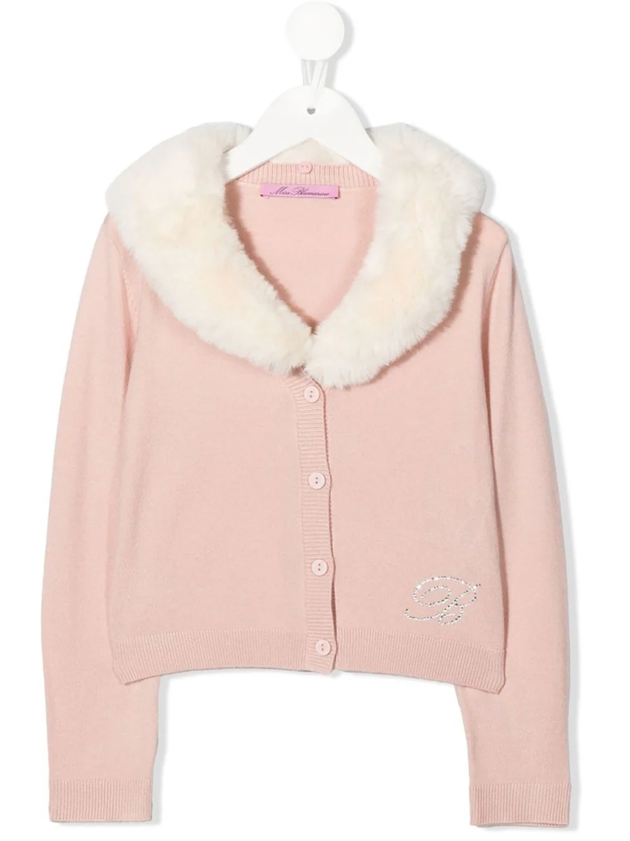 Miss Blumarine Kids' Faux Fur Collar Cardigan