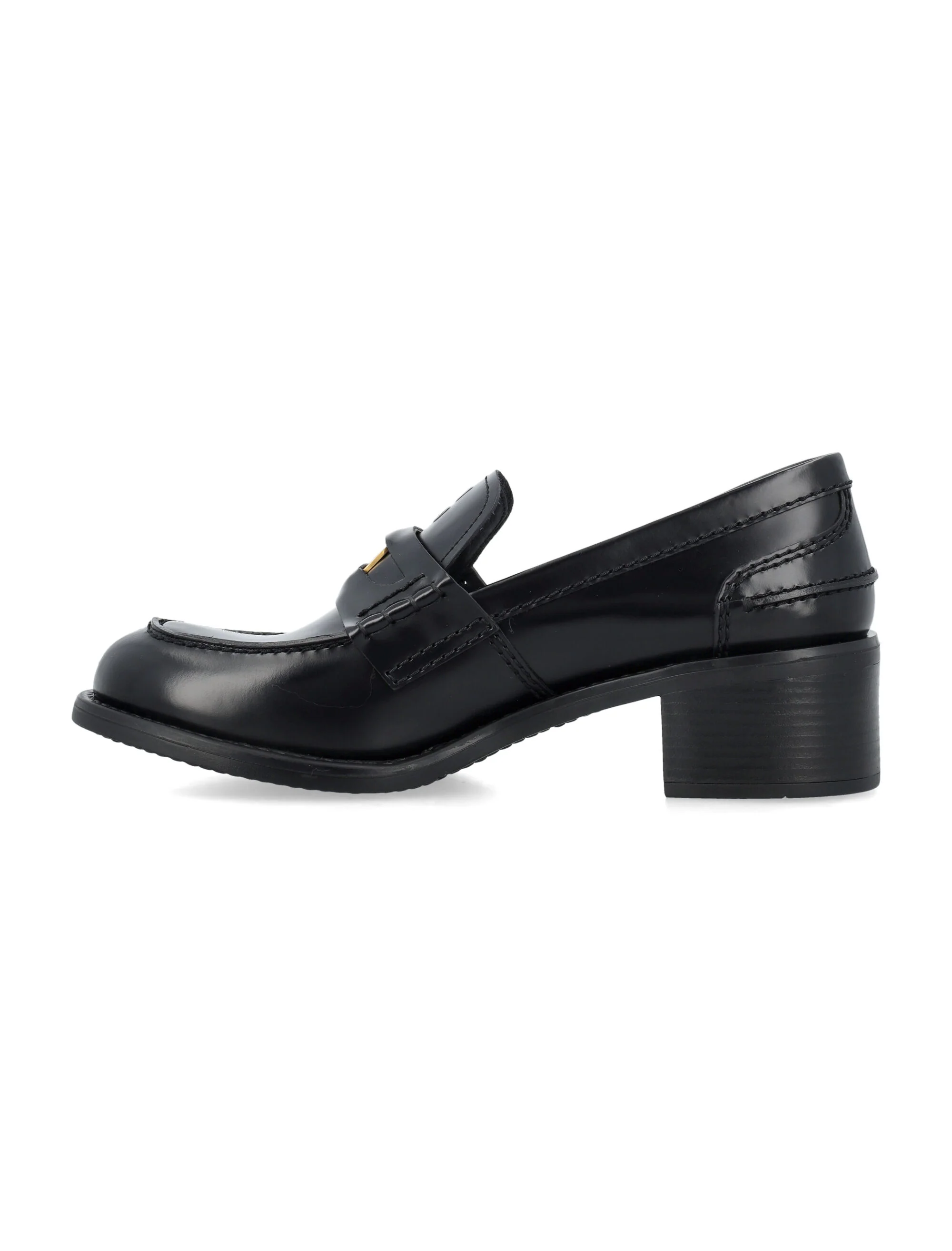Miu Miu Mini Penny Loafer with Gold-Tone Saddle Strap and Block Heel - Image 3