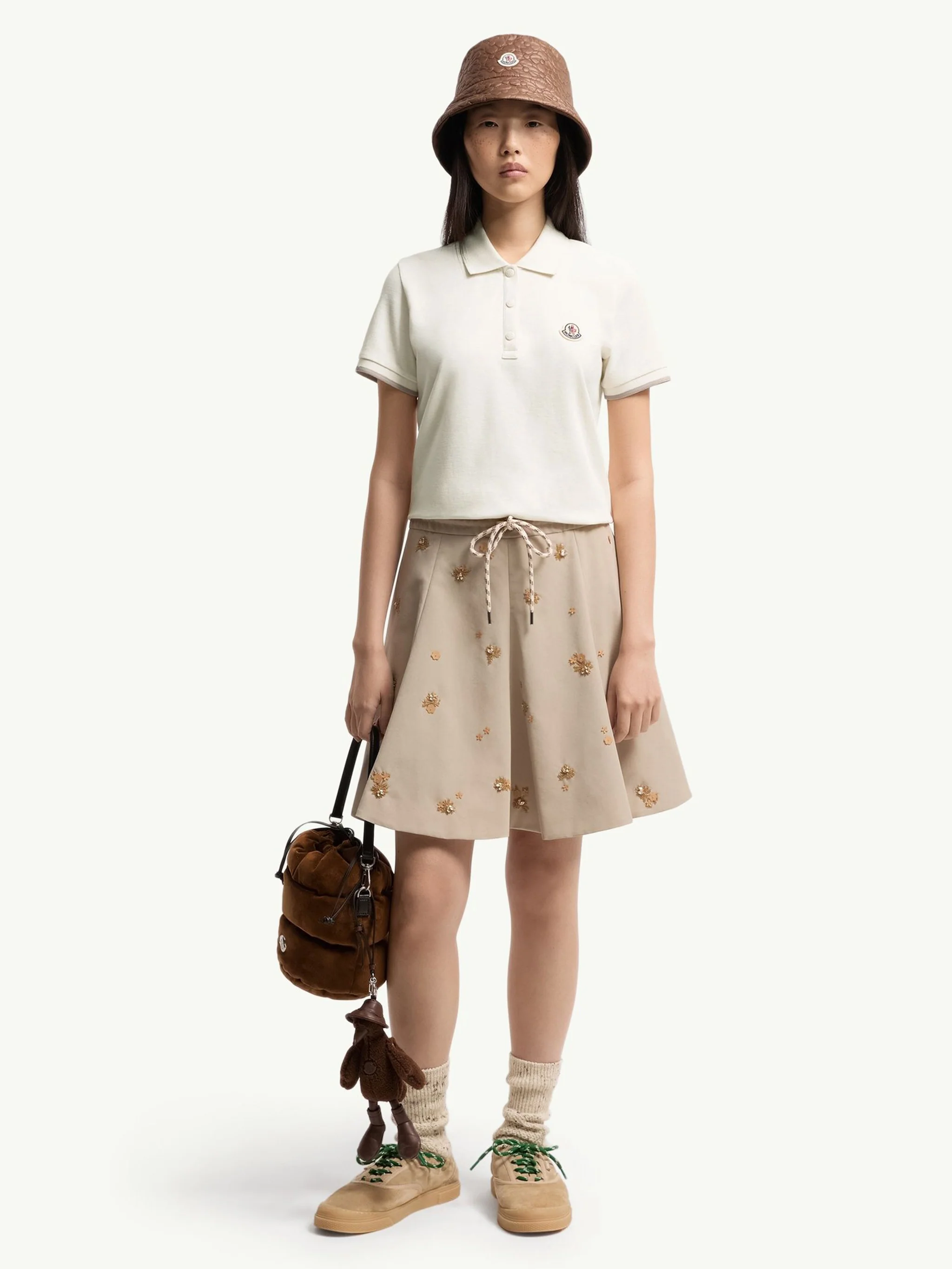 Moncler Short-Sleeve Snap-Button Top with Logo Patch and Ribbed Cuffs - Image 2
