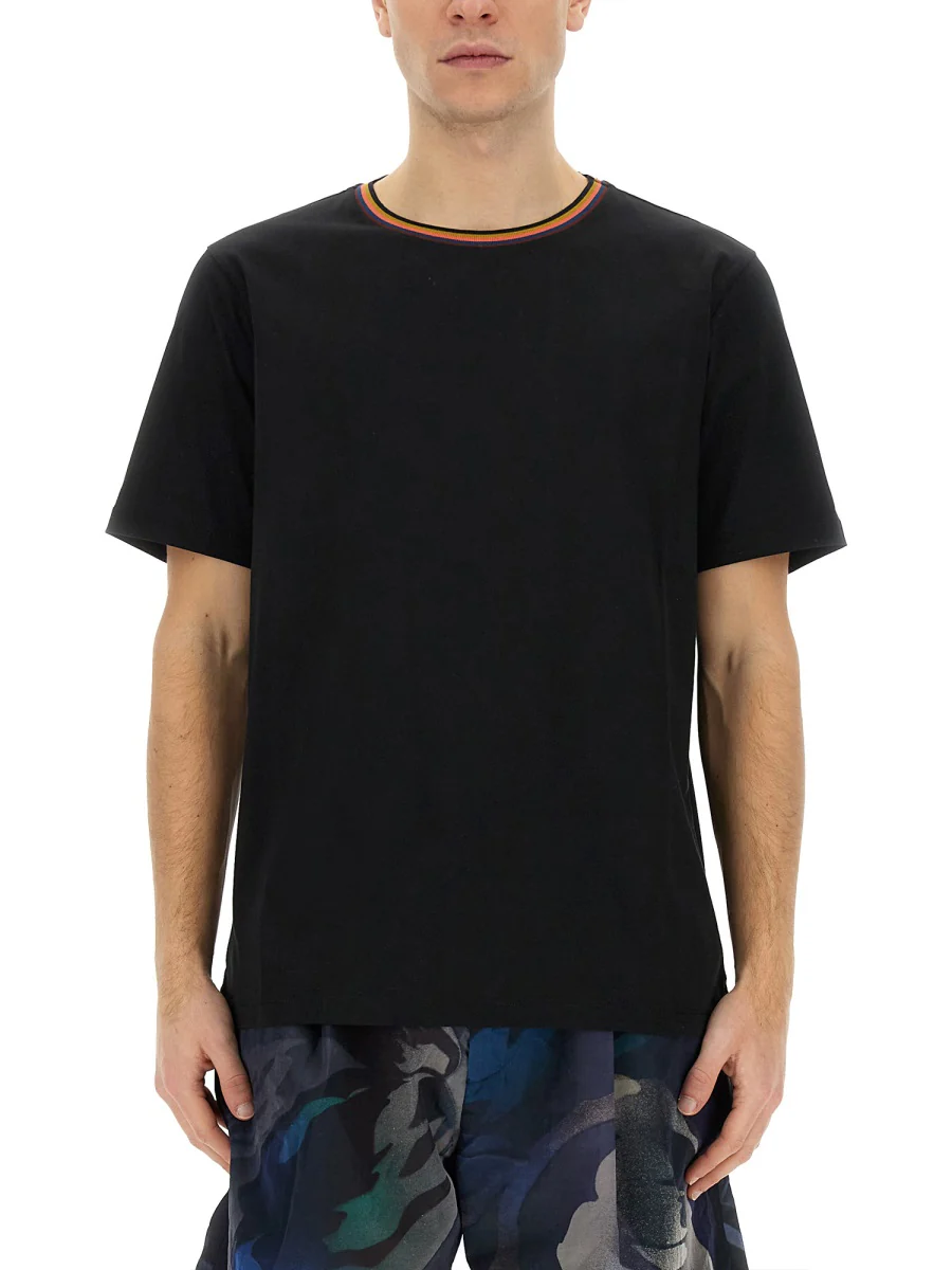Paul Smith Men's Regular-Fit Organic Cotton Logo Neck Stripe T-Shirt