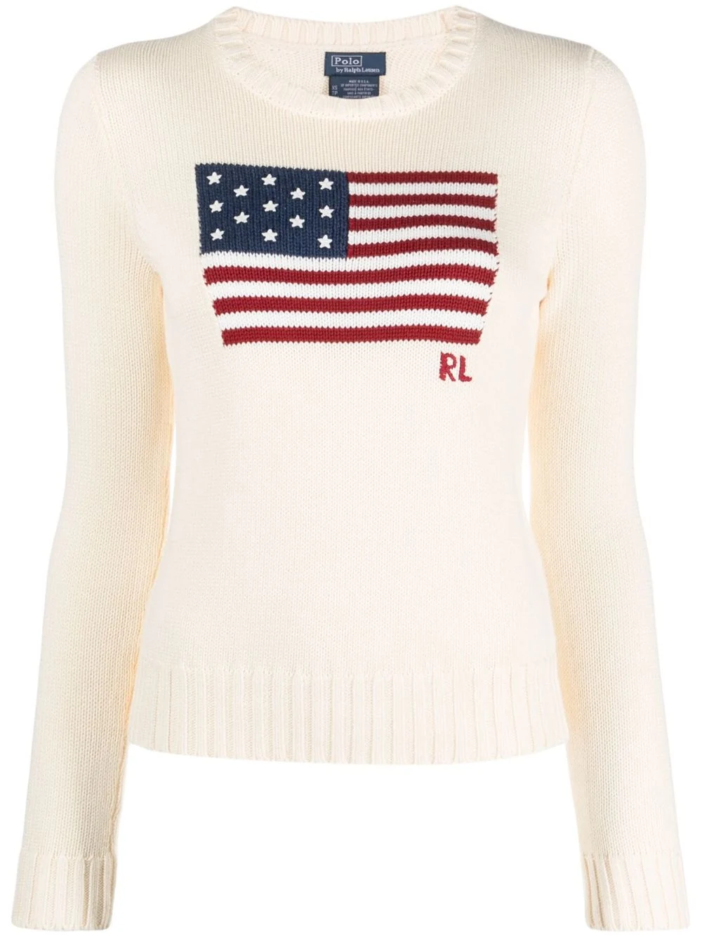 Polo Ralph Lauren Women’s American Flag Intarsia Crewneck Sweater with Embroidered Stars
