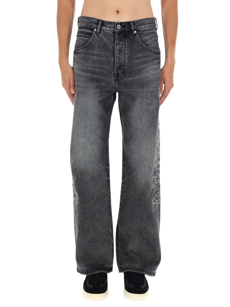 PURPLE BRAND Embroidered Wide-leg Jeans