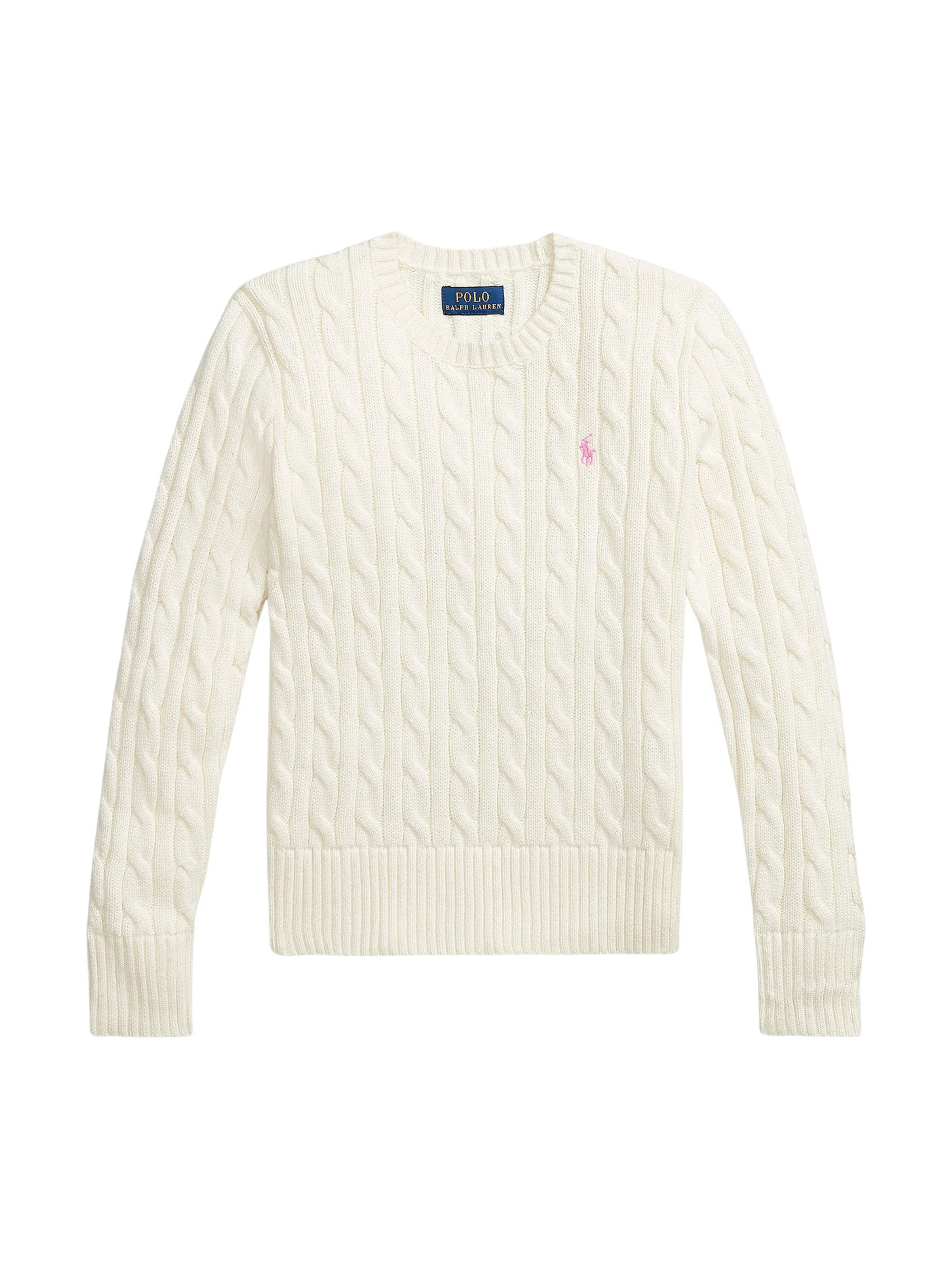 Ralph Lauren Classic Long Sleeve Crew Neck Sweater with Button Fastening at the Shoulder for Girls
