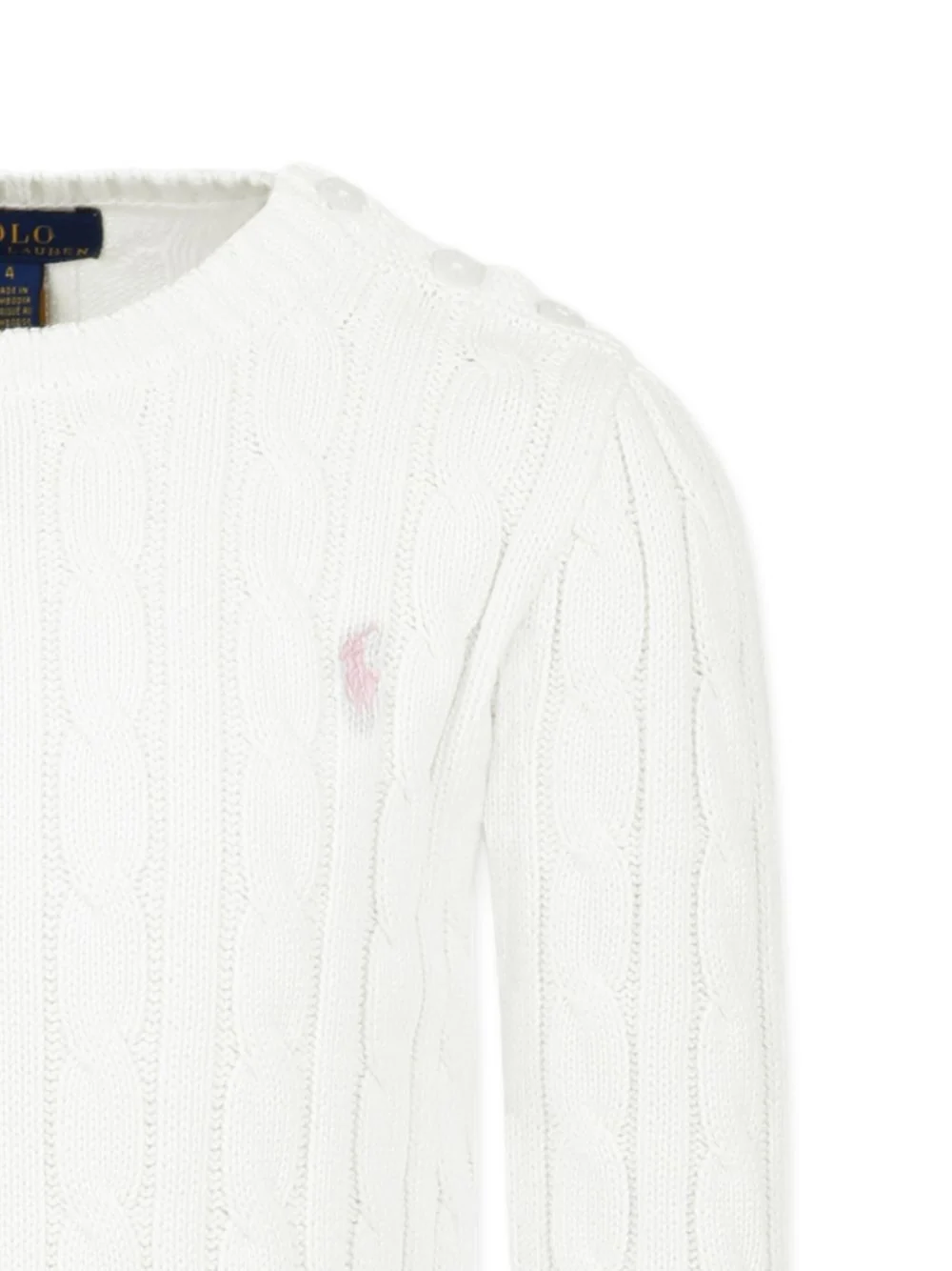Ralph Lauren Classic Long Sleeve Crew Neck Sweater with Button Fastening at the Shoulder for Girls - Image 6