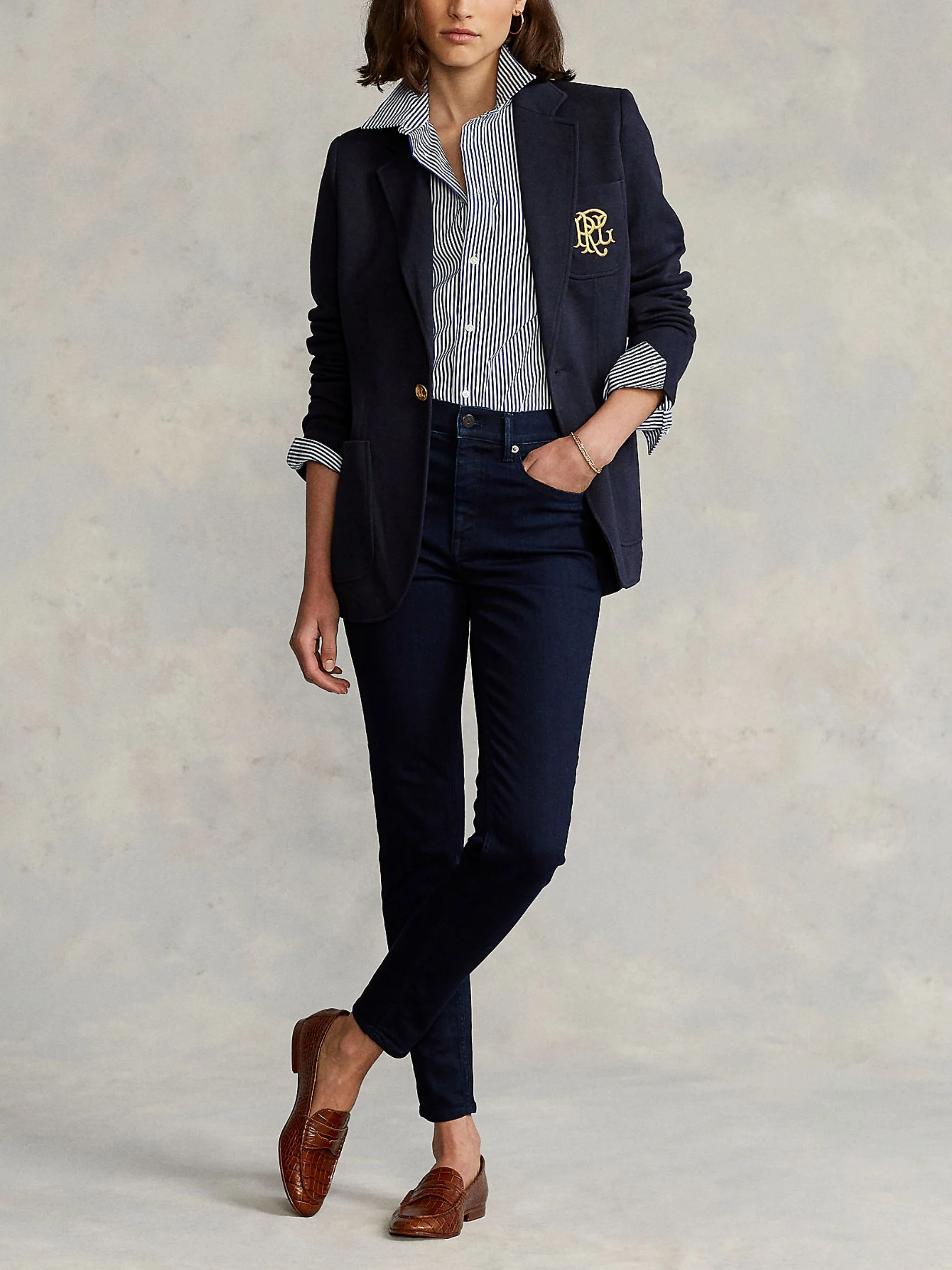 Ralph Lauren Monogram Mini Blazer with Gold Embroidered Logo - Image 7