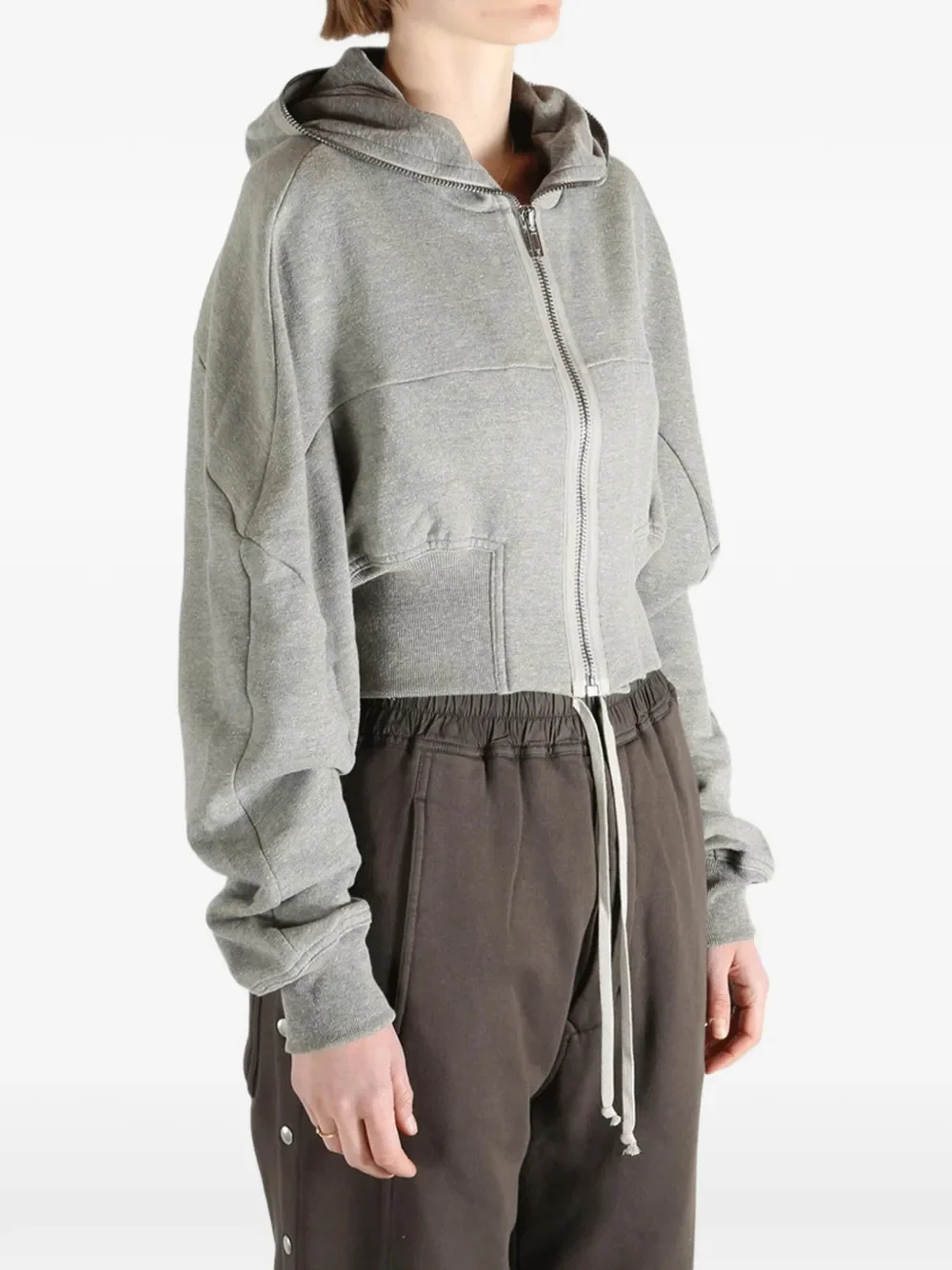 Rick Owens Drkshdw Cropped Rib-Detail Hooded Zip Sweatshirt - Image 4
