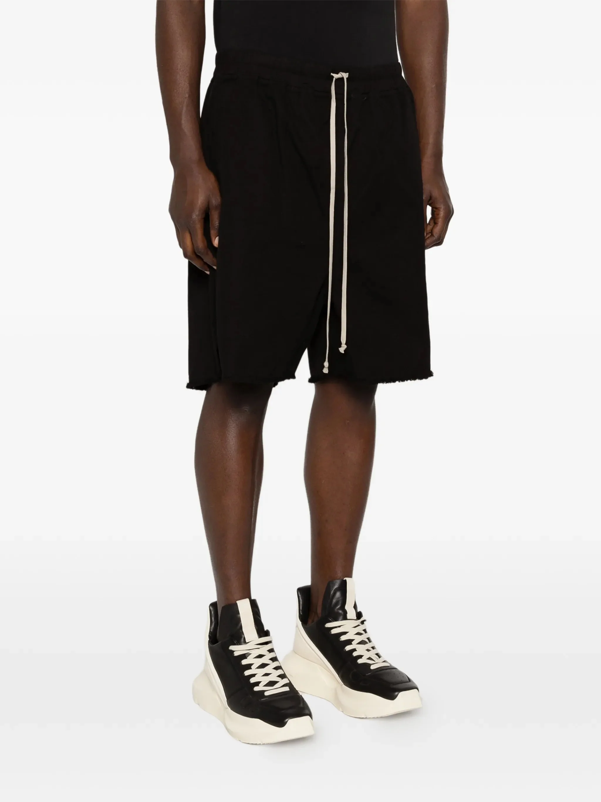 Rick Owens Drkshdw Men's Cotton Drawstring Shorts with Frayed Hem, Side Slits & Pockets - Image 3