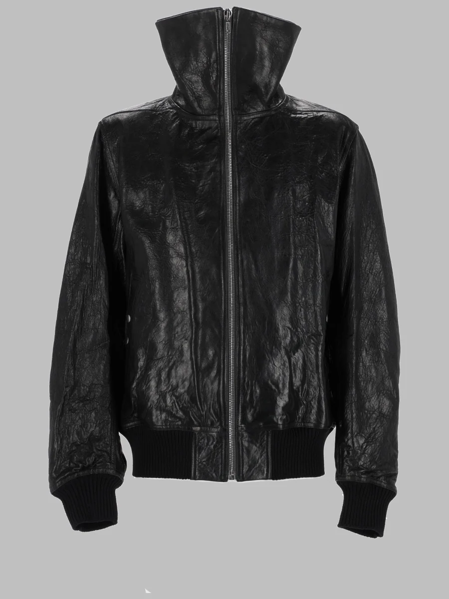 Rick Owens Men's Leather Jacket with Elevated Dark Minimal Styling