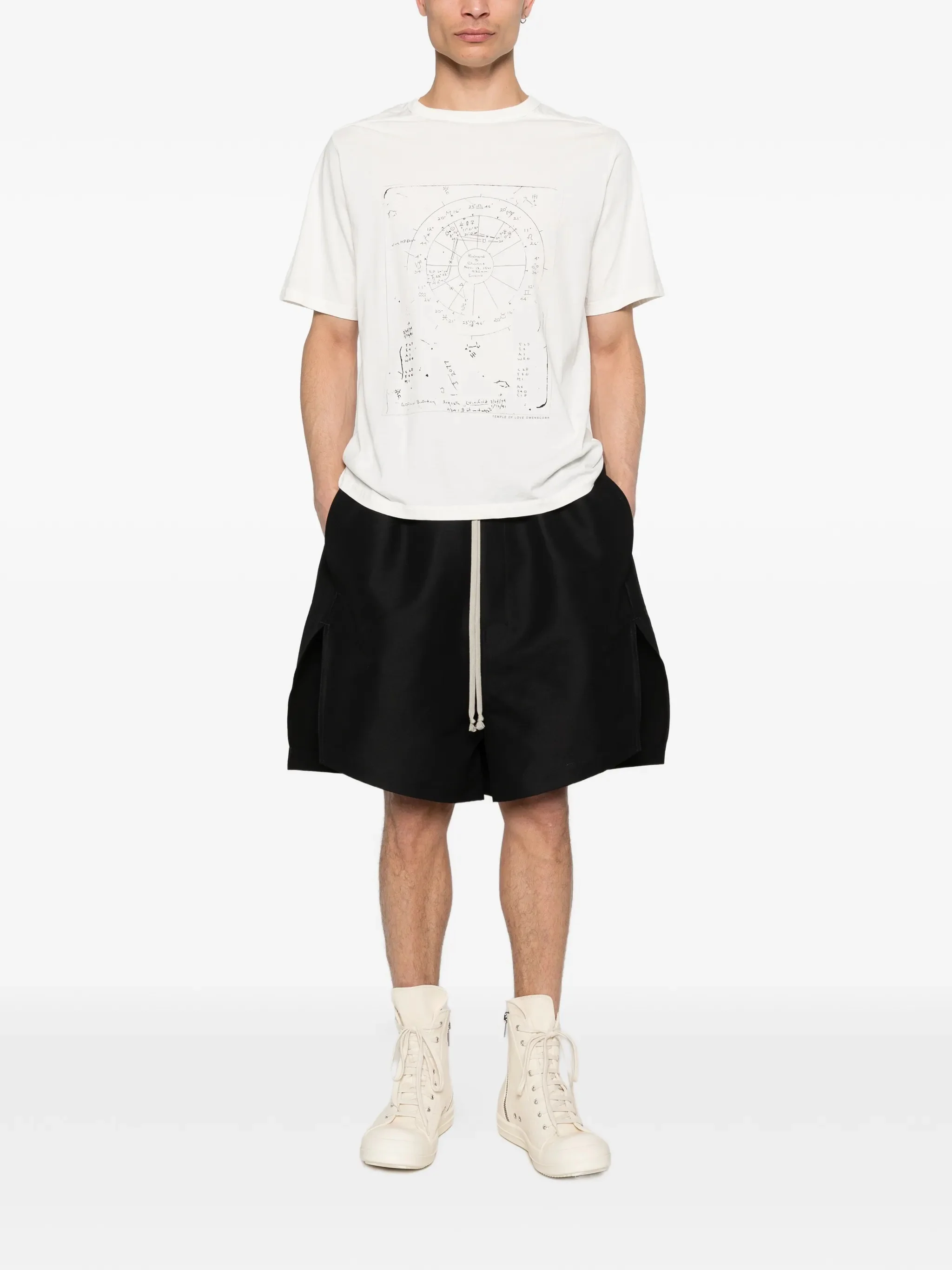 Rick Owens Stiff Dropped-Crotch Drawstring Shorts with Pockets & Side Slits - Image 2