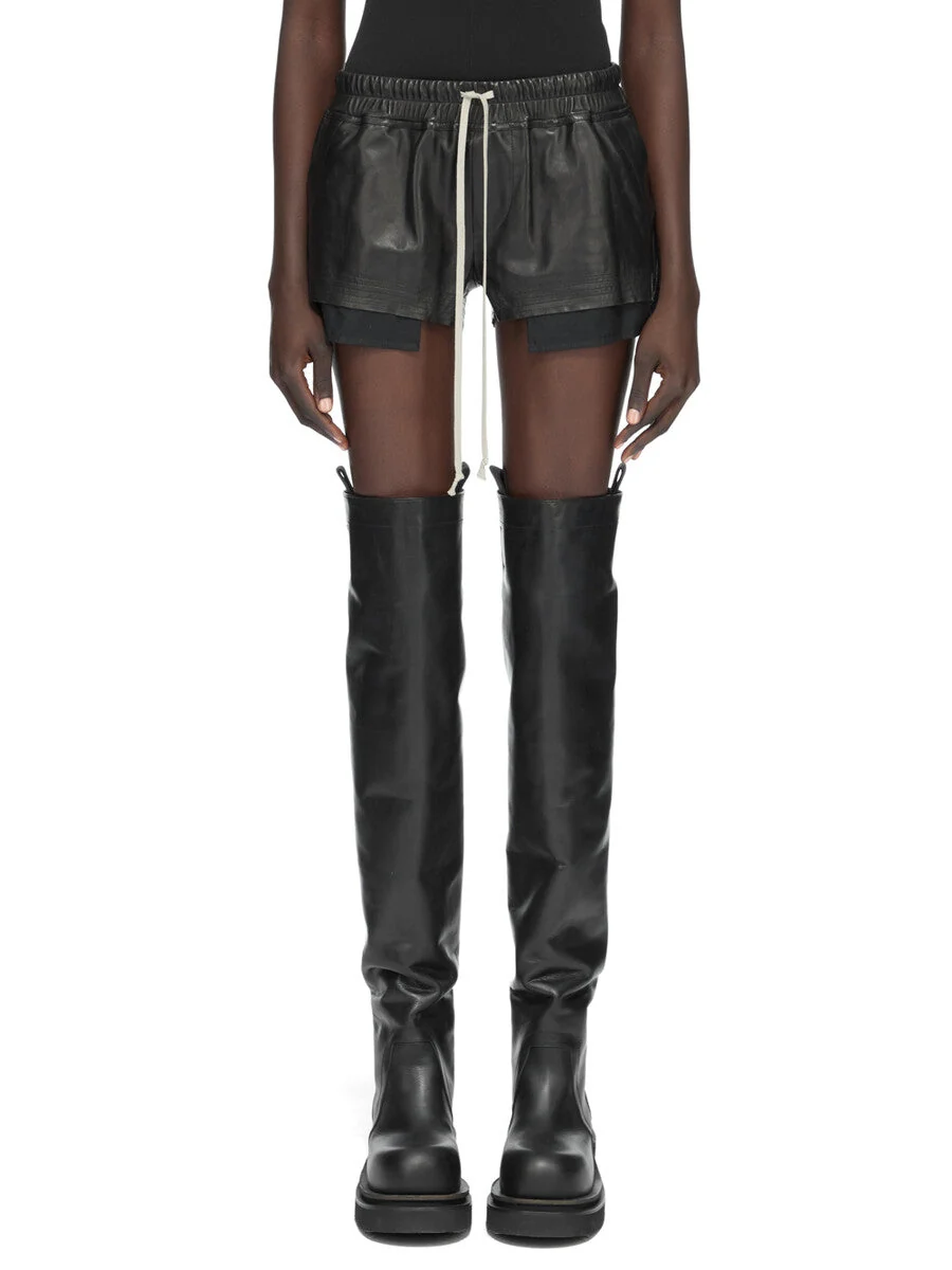 Rick Owens Wool Shorts with Side Slits, Elastic Drawstring Waist, Exposed Pockets