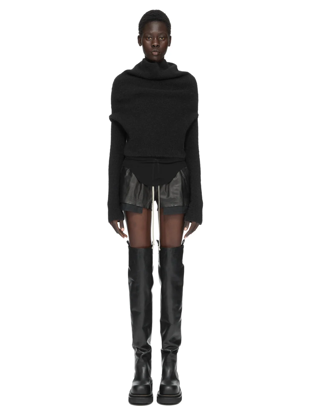 Rick Owens Wool Shorts with Side Slits, Elastic Drawstring Waist, Exposed Pockets - Image 2