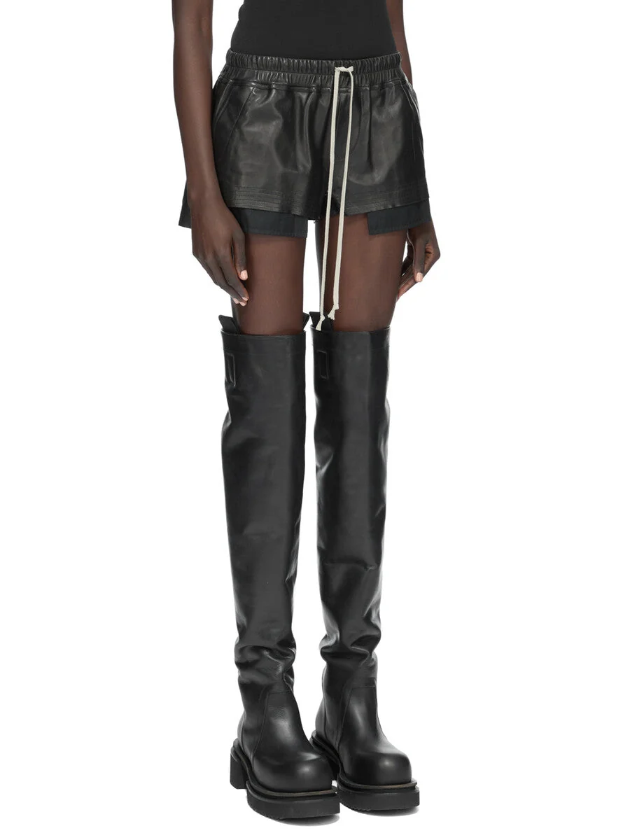 Rick Owens Wool Shorts with Side Slits, Elastic Drawstring Waist, Exposed Pockets - Image 3