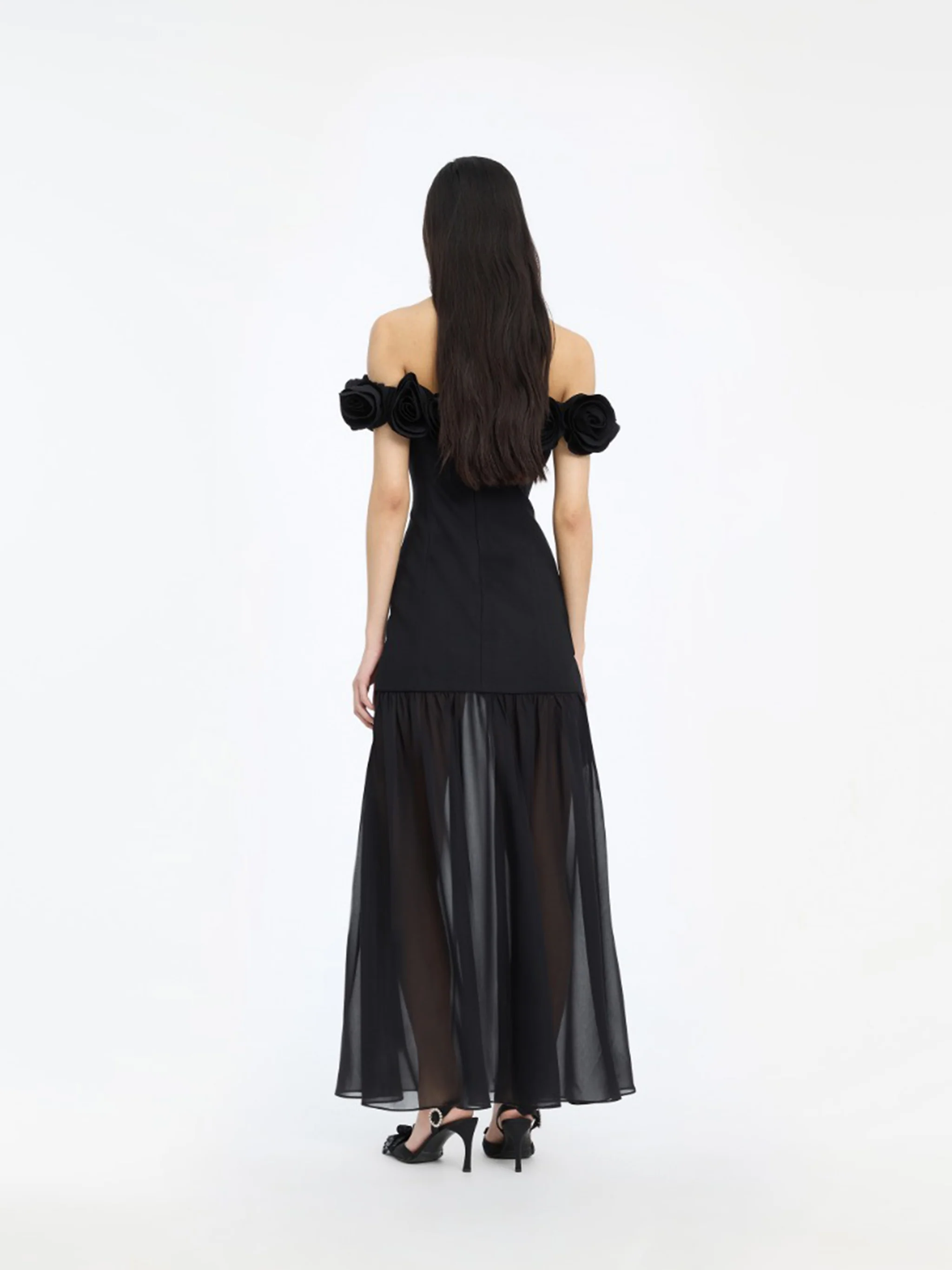 Rotate Off-Shoulder Mini Dress with Floral Appliqué Neckline and Back Zip Closure - Image 3