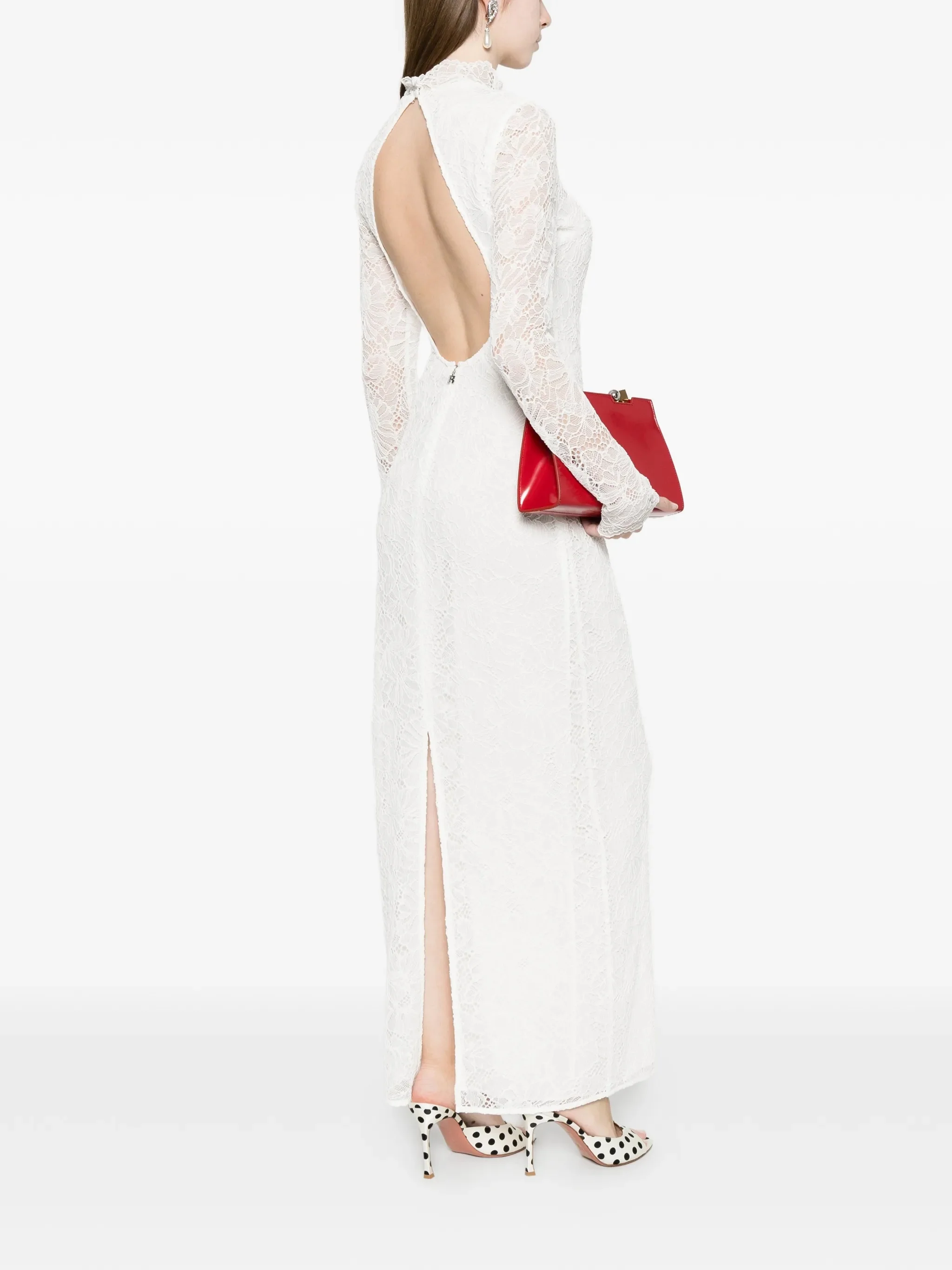 Rotate Open-Back Lace Mini Dress with Crew Neck and Back Slit - Image 2