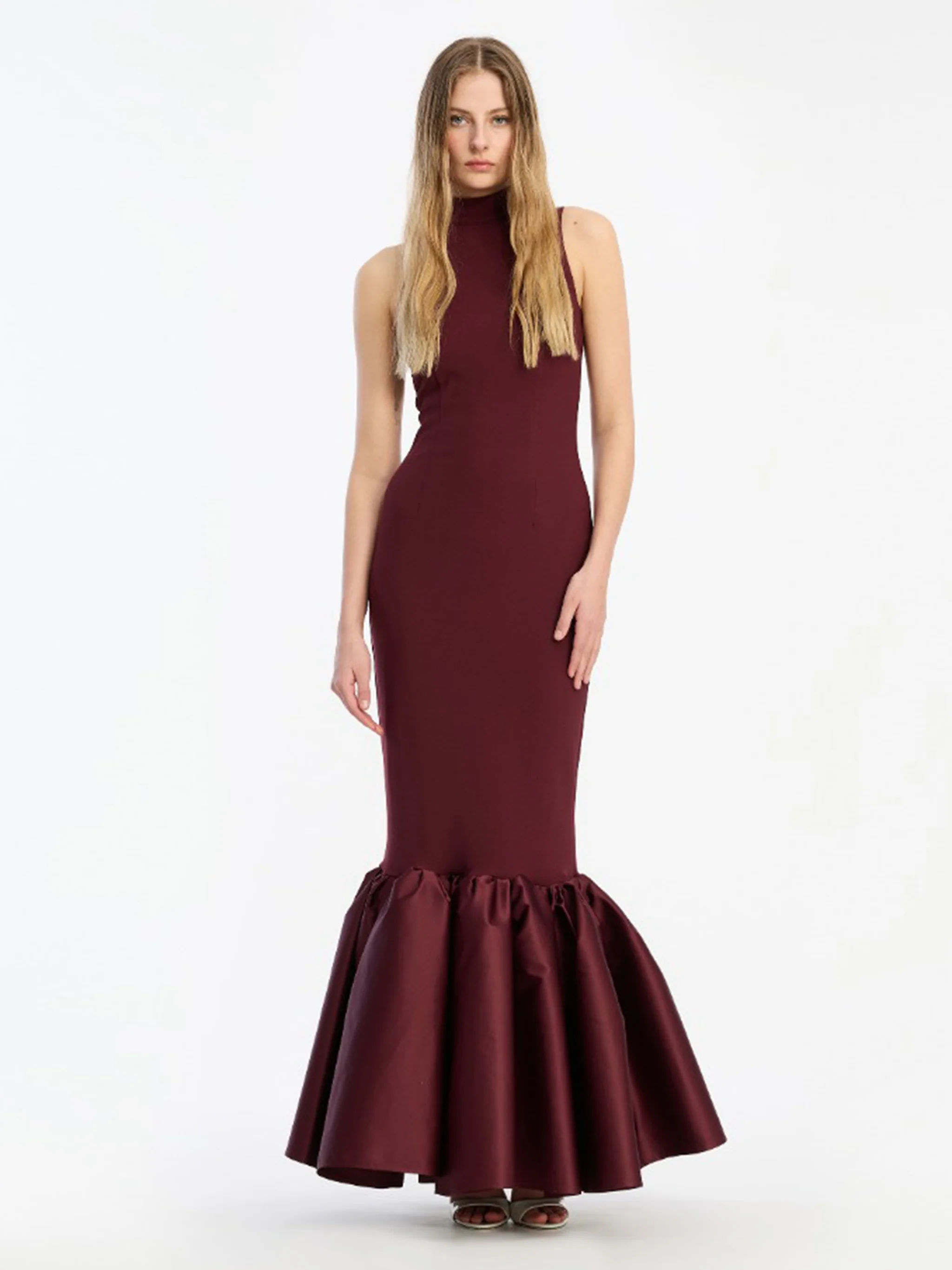 Rotate Sleeveless High-Neck Mini Dress with Flared Hem and Concealed Rear Zip - Image 3