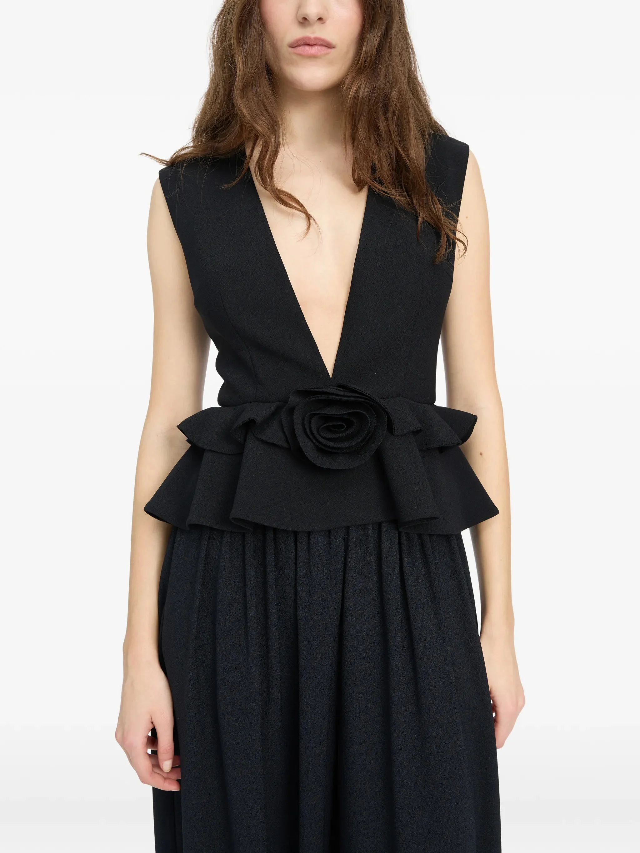 Rotate V-Neck Zip Front Top with Decorative Flower Detail - Image 4