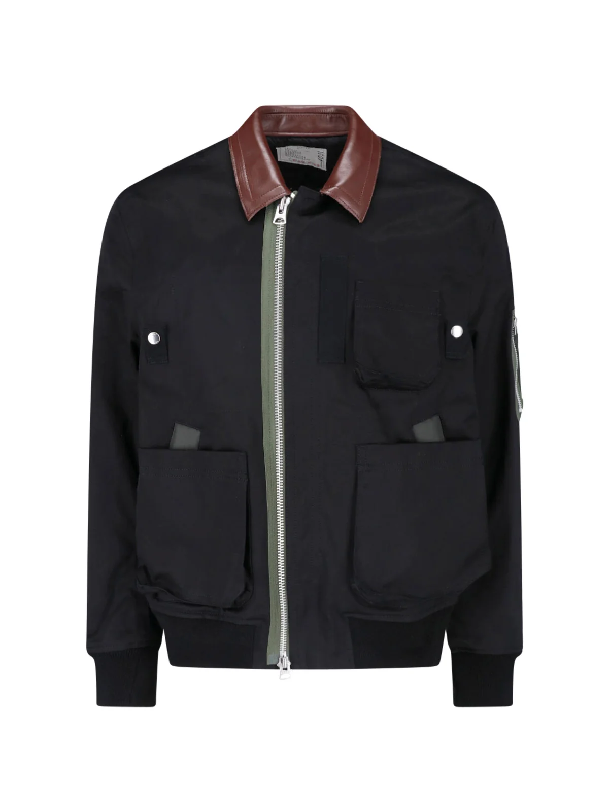 Sacai Engineered Panel Cotton Jacket with Nylon, Cowhide & Knit Trim