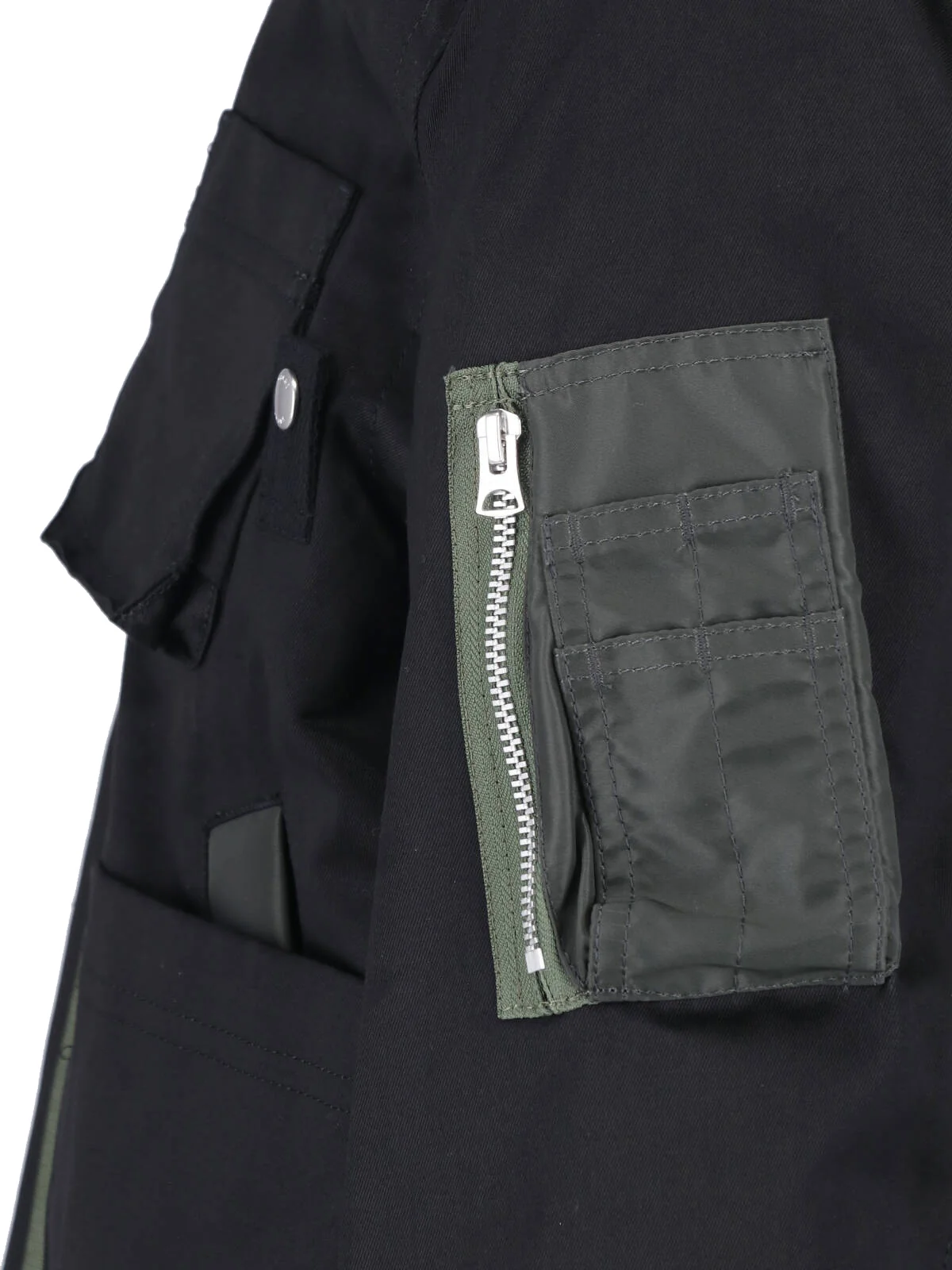 Sacai Engineered Panel Cotton Jacket with Nylon, Cowhide & Knit Trim - Image 3