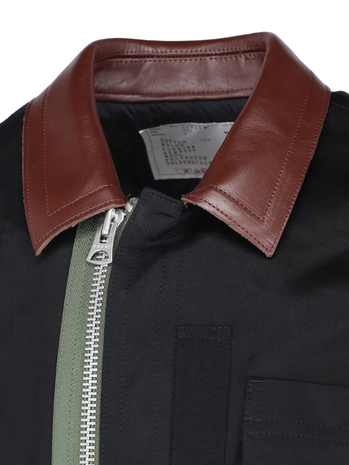 Sacai Engineered Panel Cotton Jacket with Nylon, Cowhide & Knit Trim - Image 4