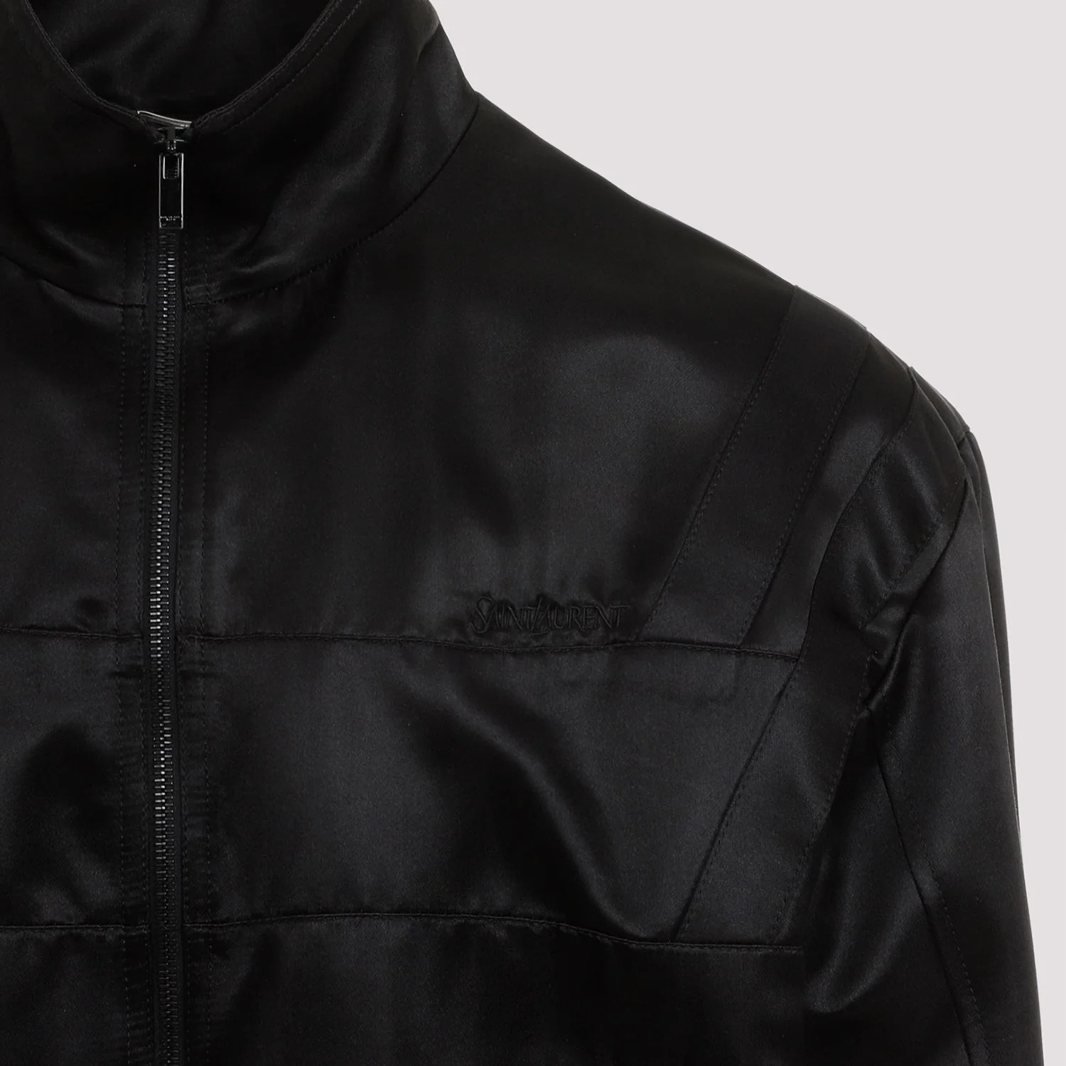 SAINT LAURENT Logo-embroidered Satin Bomber Jacket - Image 4
