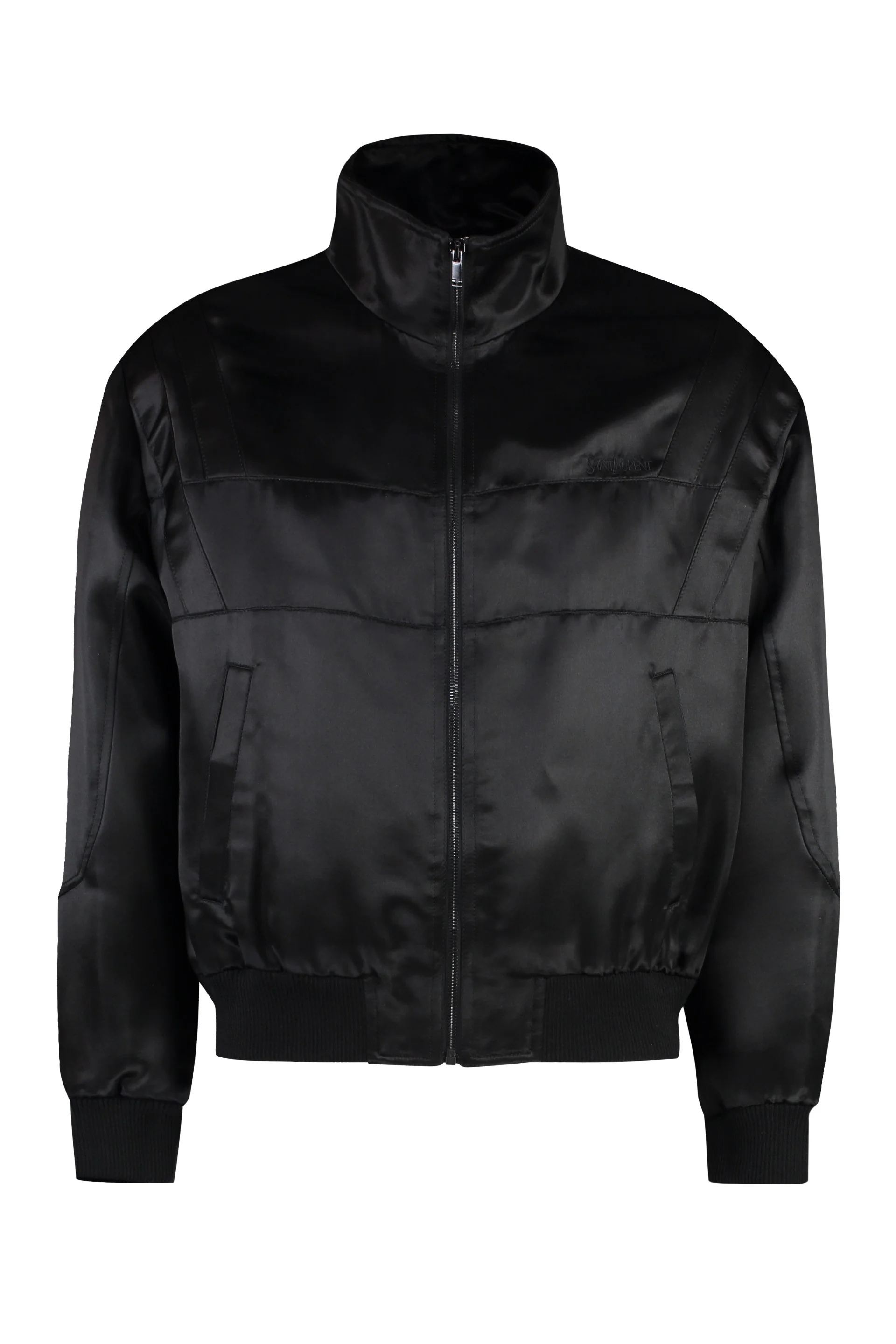 SAINT LAURENT Logo-embroidered Satin Bomber Jacket - Image 5