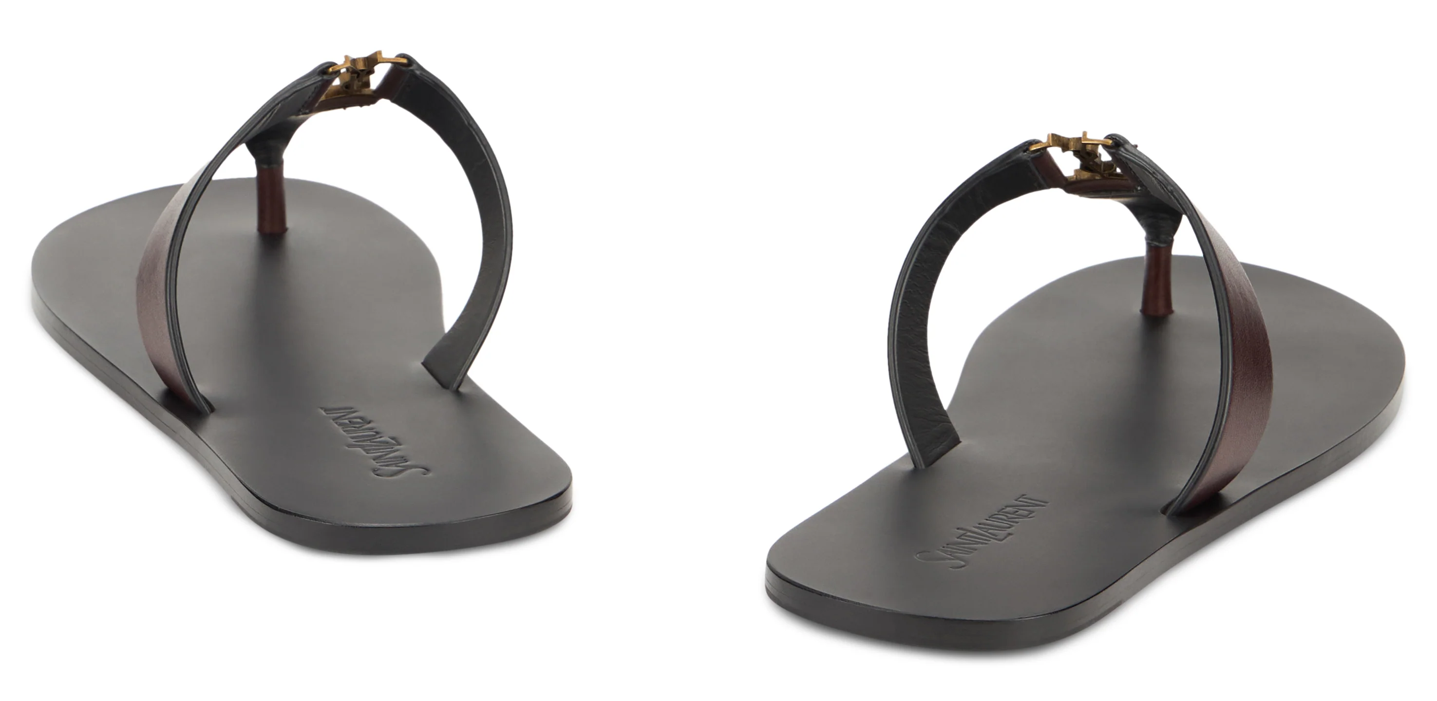 Saint Laurent Men's Matte Black Leather Flip-Flops - Image 4