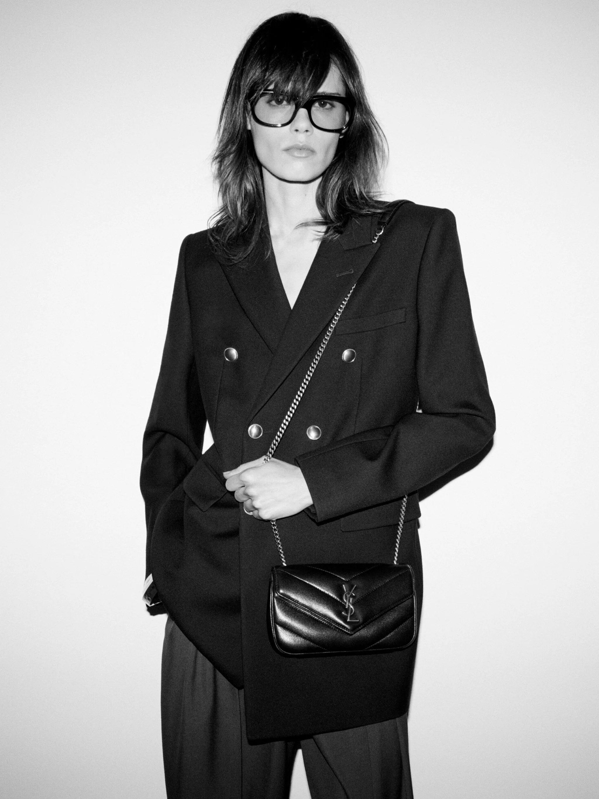 Saint Laurent Mini Lambskin Handbag with Removable Pouch - Image 6