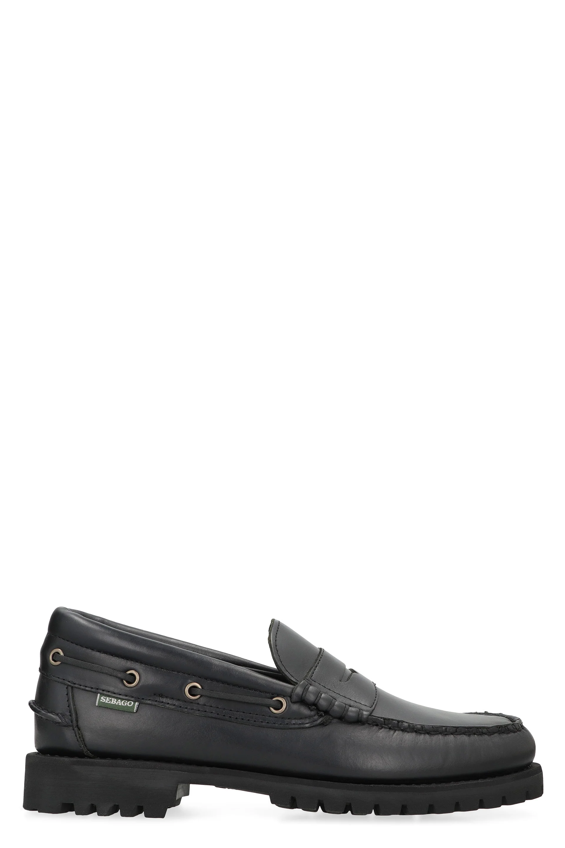 Sebago Acadia Leather Loafers with Logo Detail and Rubber Tread Sole