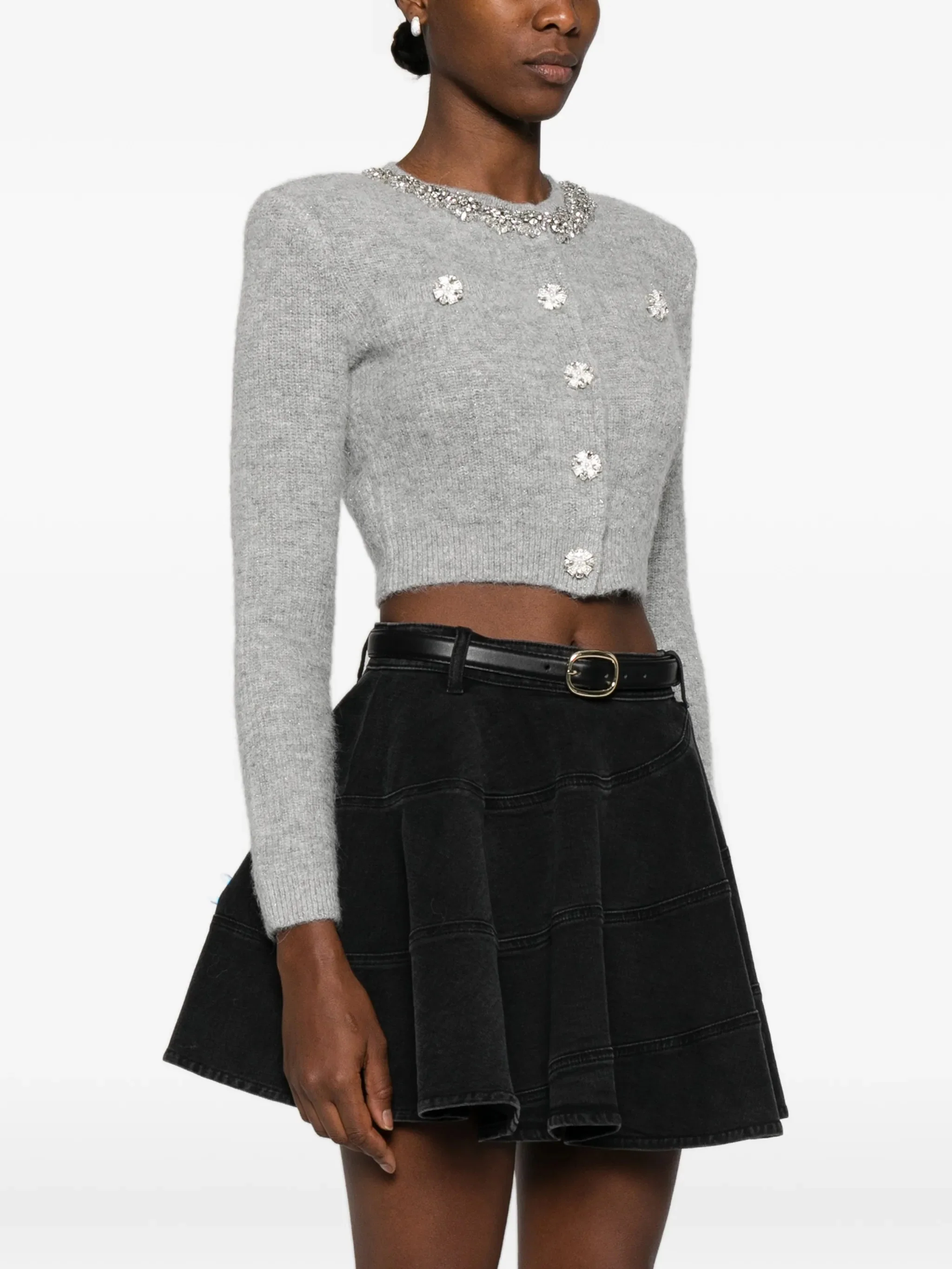 Self-portrait Crystal-Button Knit Cardigan with Front Snap Closure - Image 3
