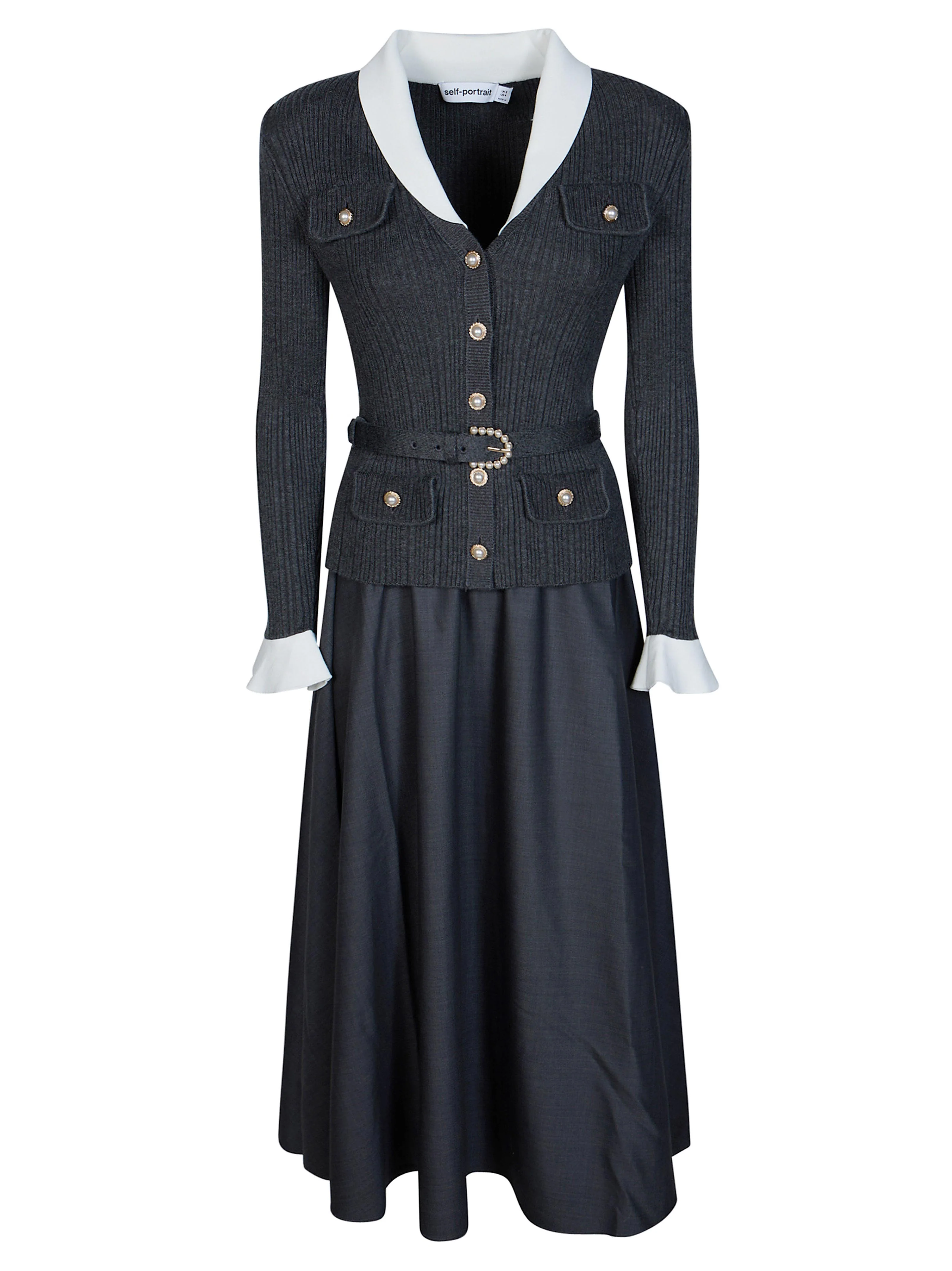 Self-portrait Elegant Knit Twill Midi Dress for Women
