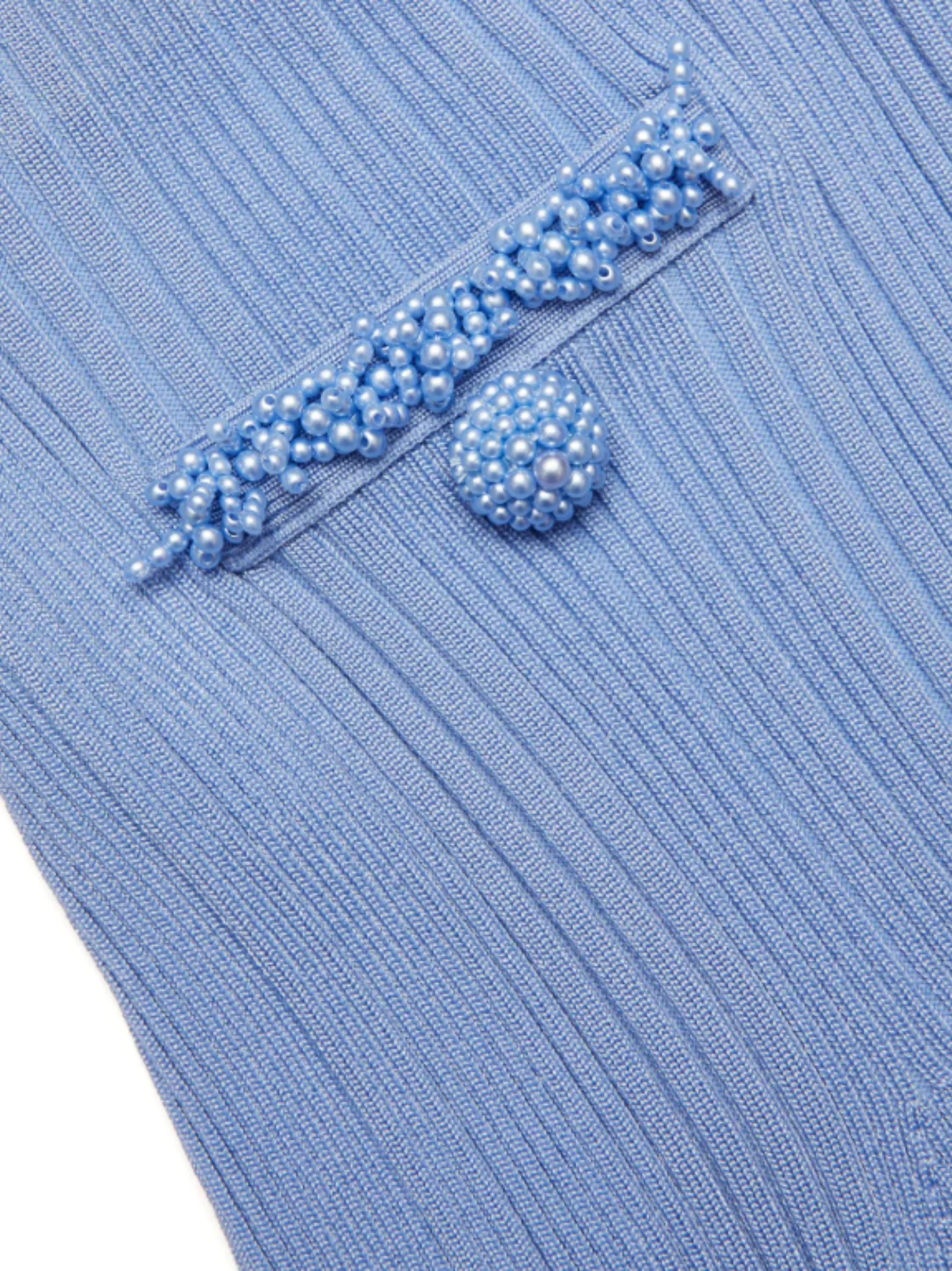 Self-portrait Ribbed Knit Mini Skirt with Decorative Buttons - Image 3