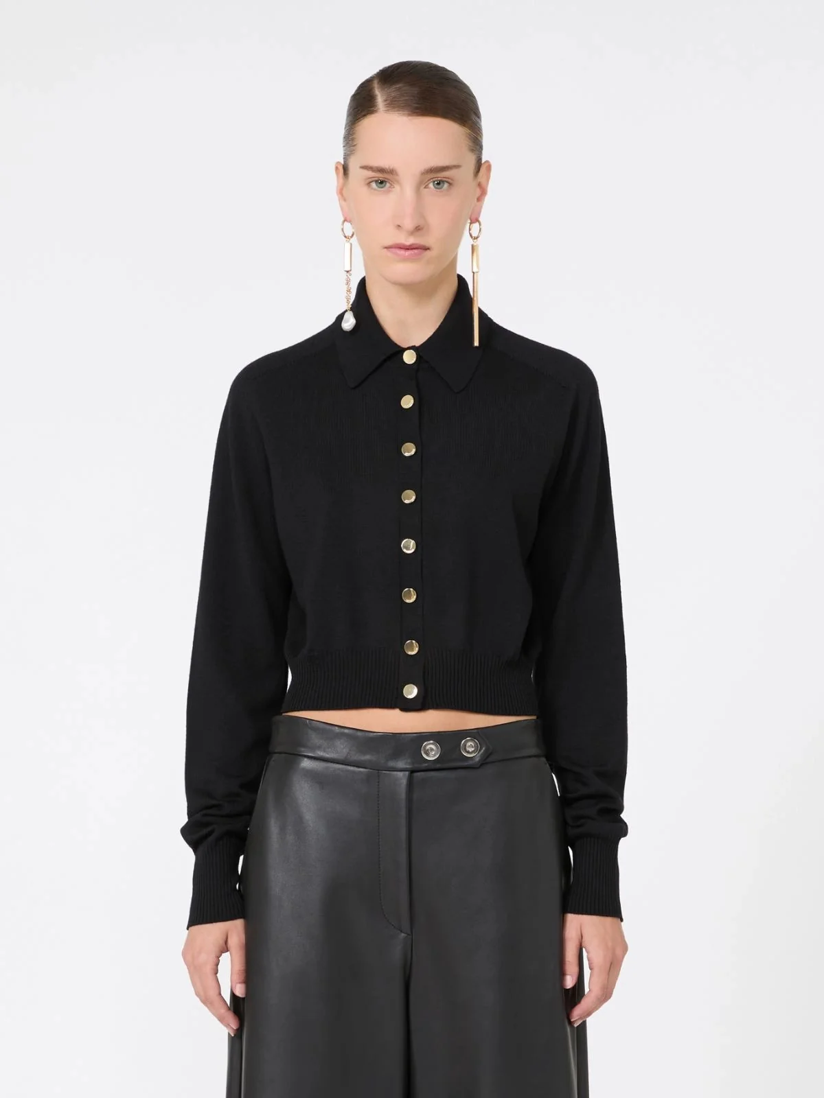 Sportmax Above-the-Waist Virgin Wool Sweater with Ribbed Hem & Cuffs, Regular Fit (Model wears size M) - Image 3