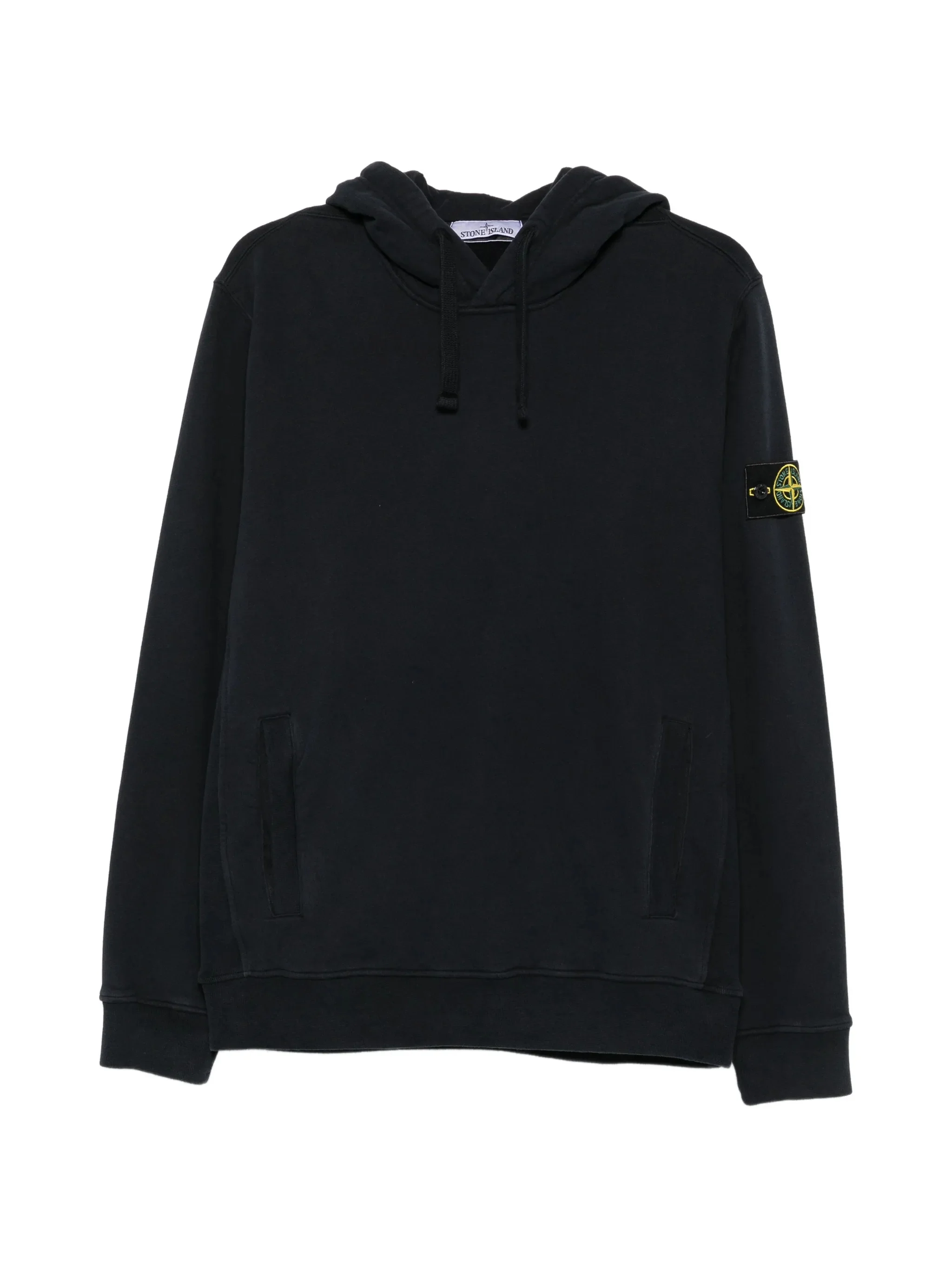 Stone Island Drawstring Cotton Hoodie with Front Kangaroo Pocket and Left Sleeve Badge