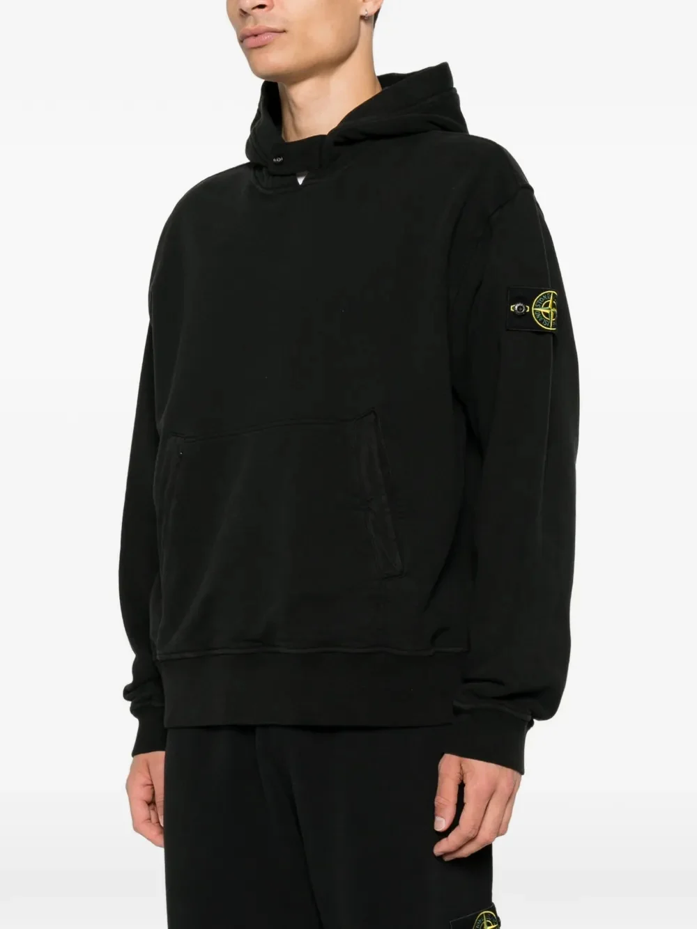 Stone Island Hooded Sweatshirt with Snap-Button Collar and Kangaroo Pockets - Image 3