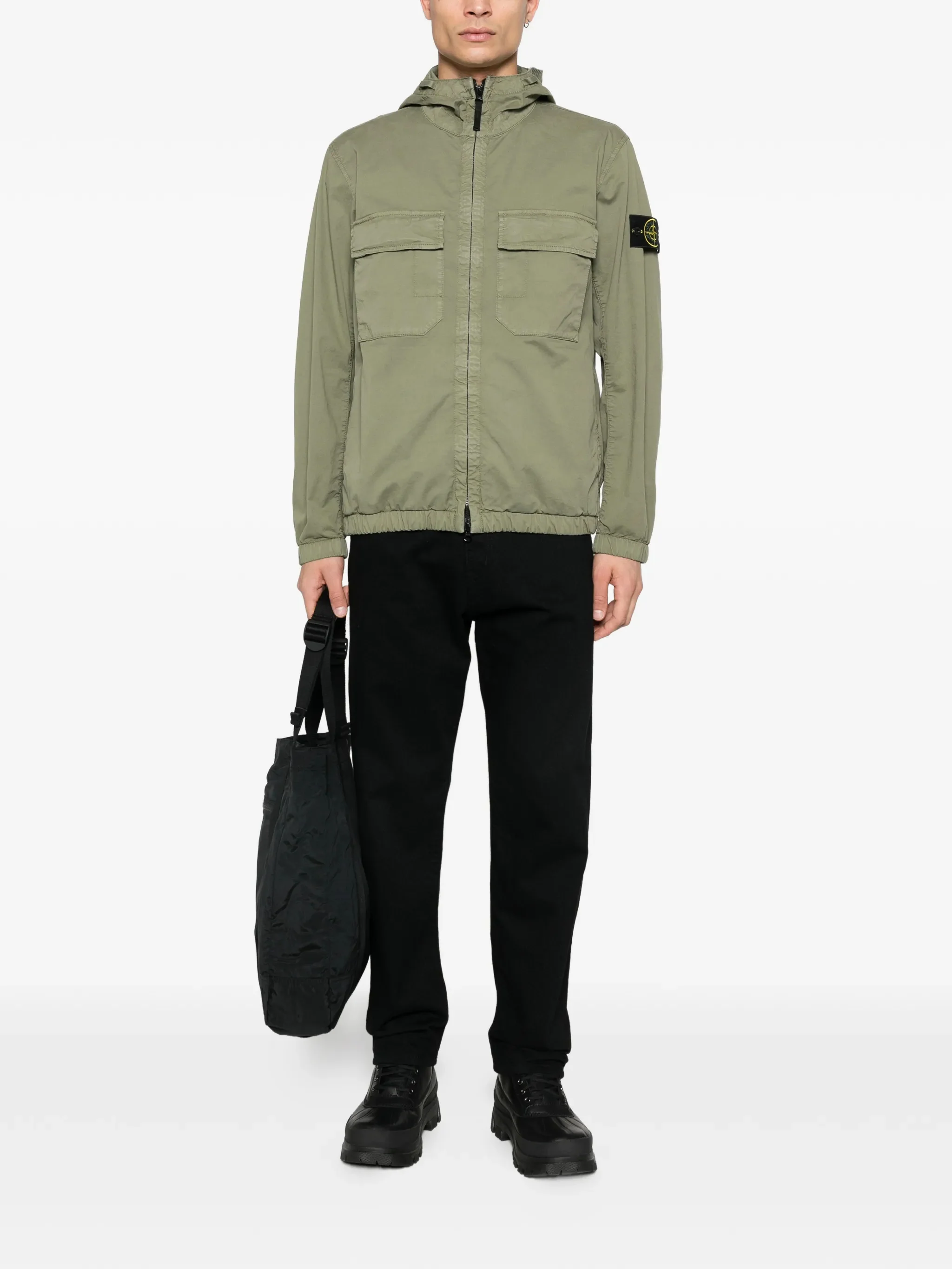 Stone Island Man Hooded Cotton Jacket with Reinforced Contour Drawstring, Chest Pockets & Two-Way Zip - Image 2