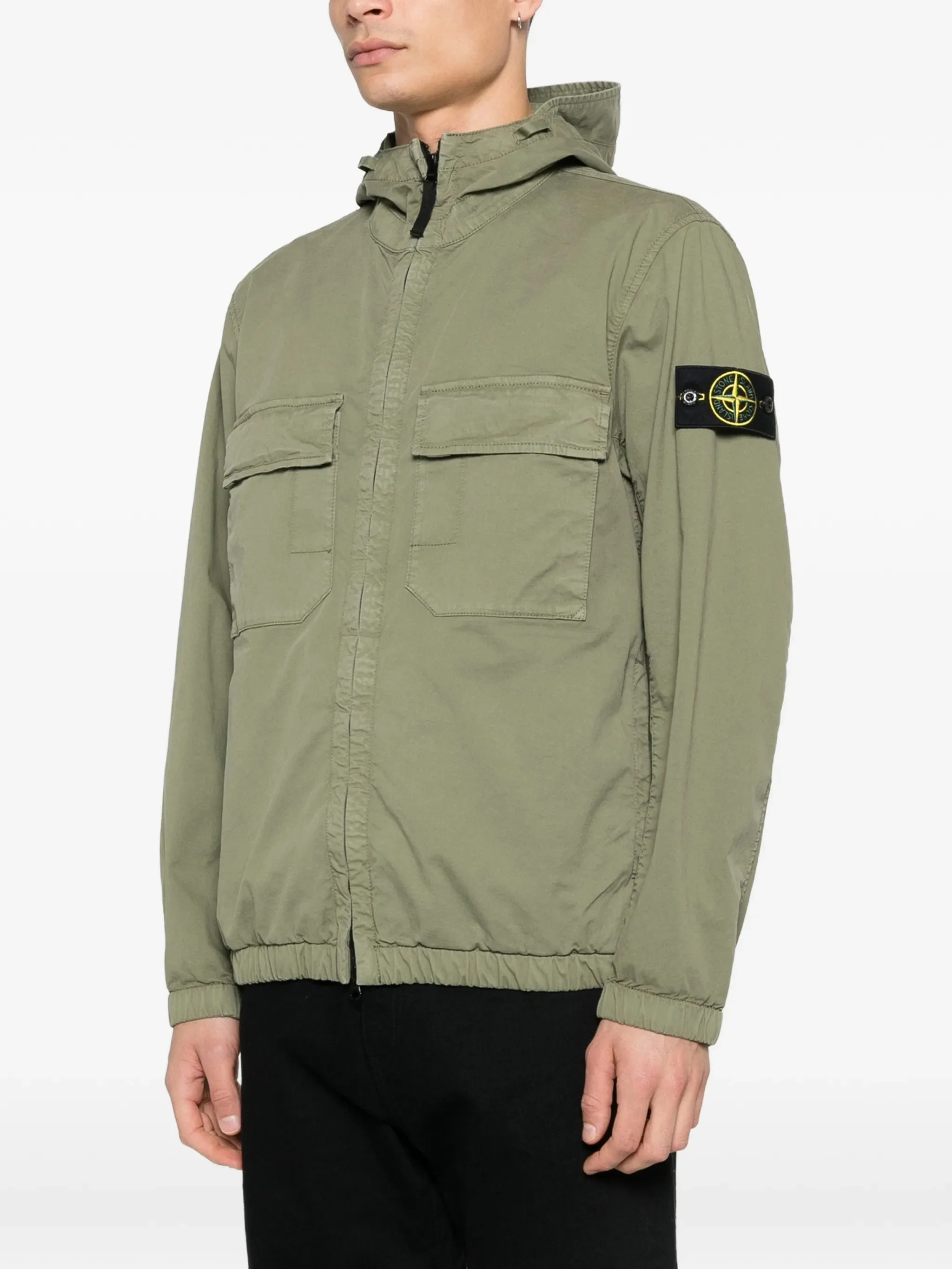 Stone Island Man Hooded Cotton Jacket with Reinforced Contour Drawstring, Chest Pockets & Two-Way Zip - Image 3