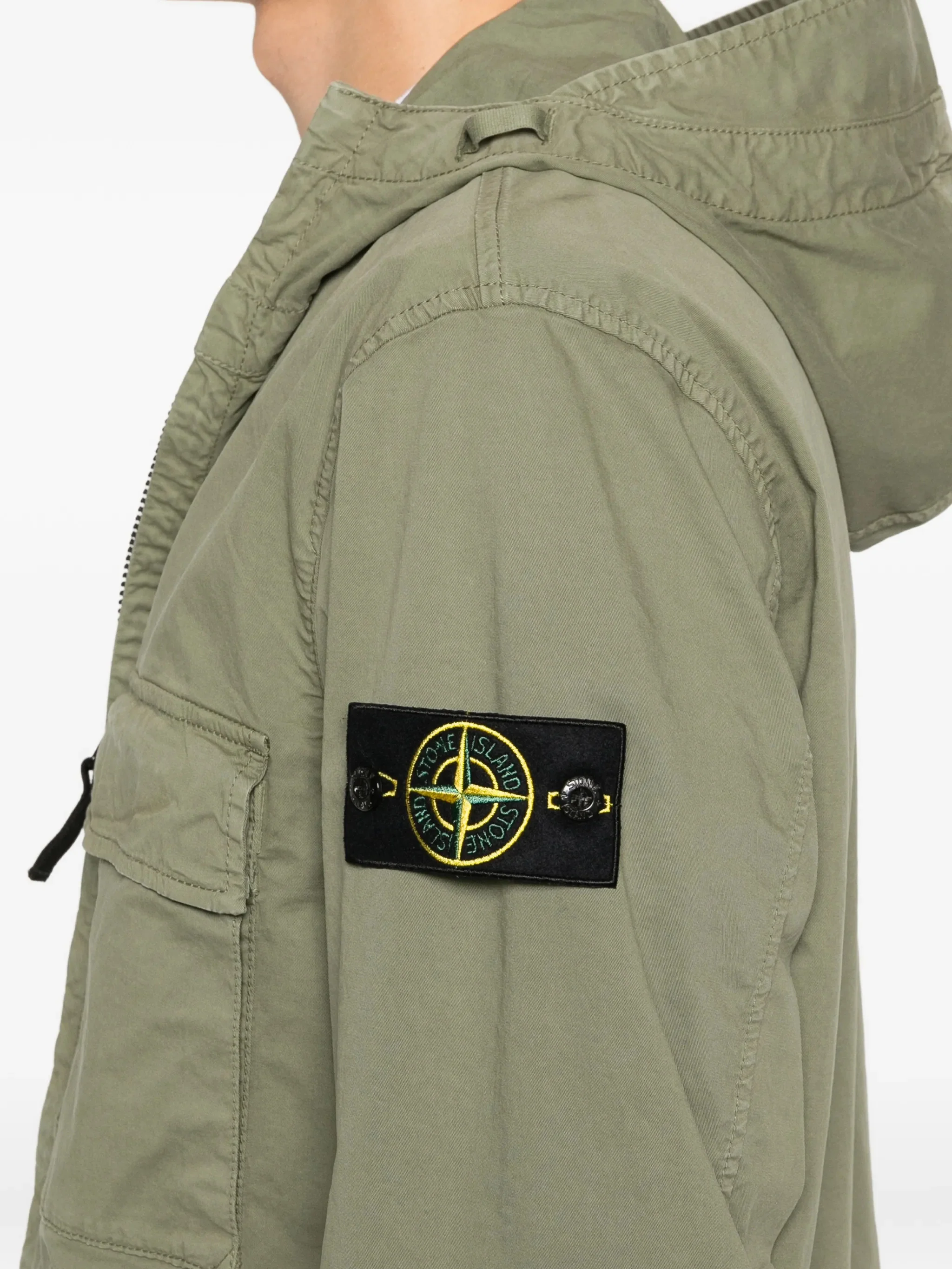 Stone Island Man Hooded Cotton Jacket with Reinforced Contour Drawstring, Chest Pockets & Two-Way Zip - Image 5