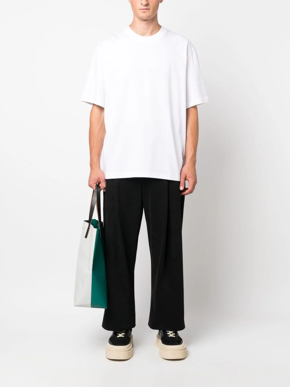 Studio Nicholson Cotton Crew Neck T-Shirt with Rear Logo Stamp - Image 4